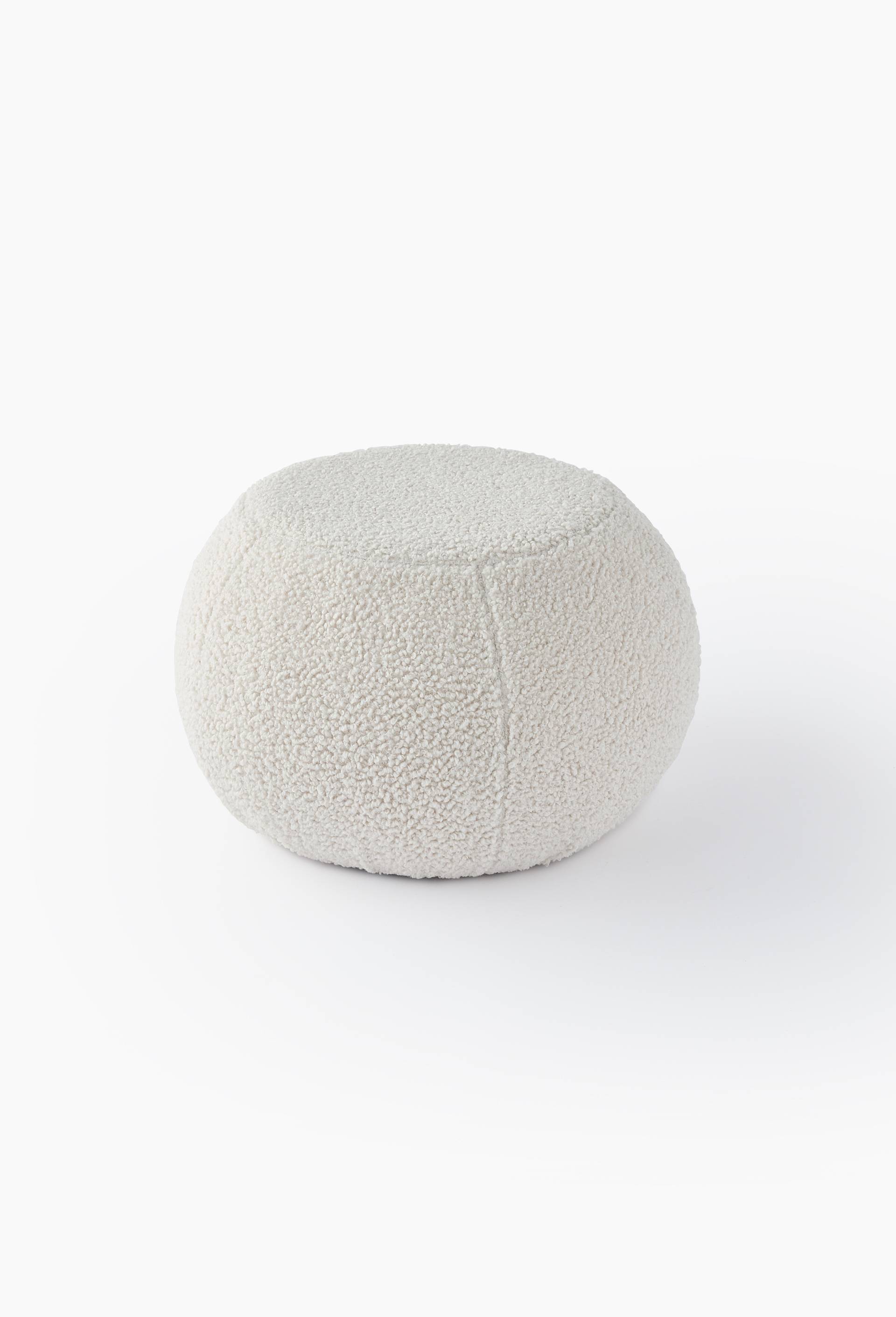 Pouf haut rigide effet mouton, 49 x 49 x 30 cm, en polyester et bois de pin, Blanc, large image number 0.0