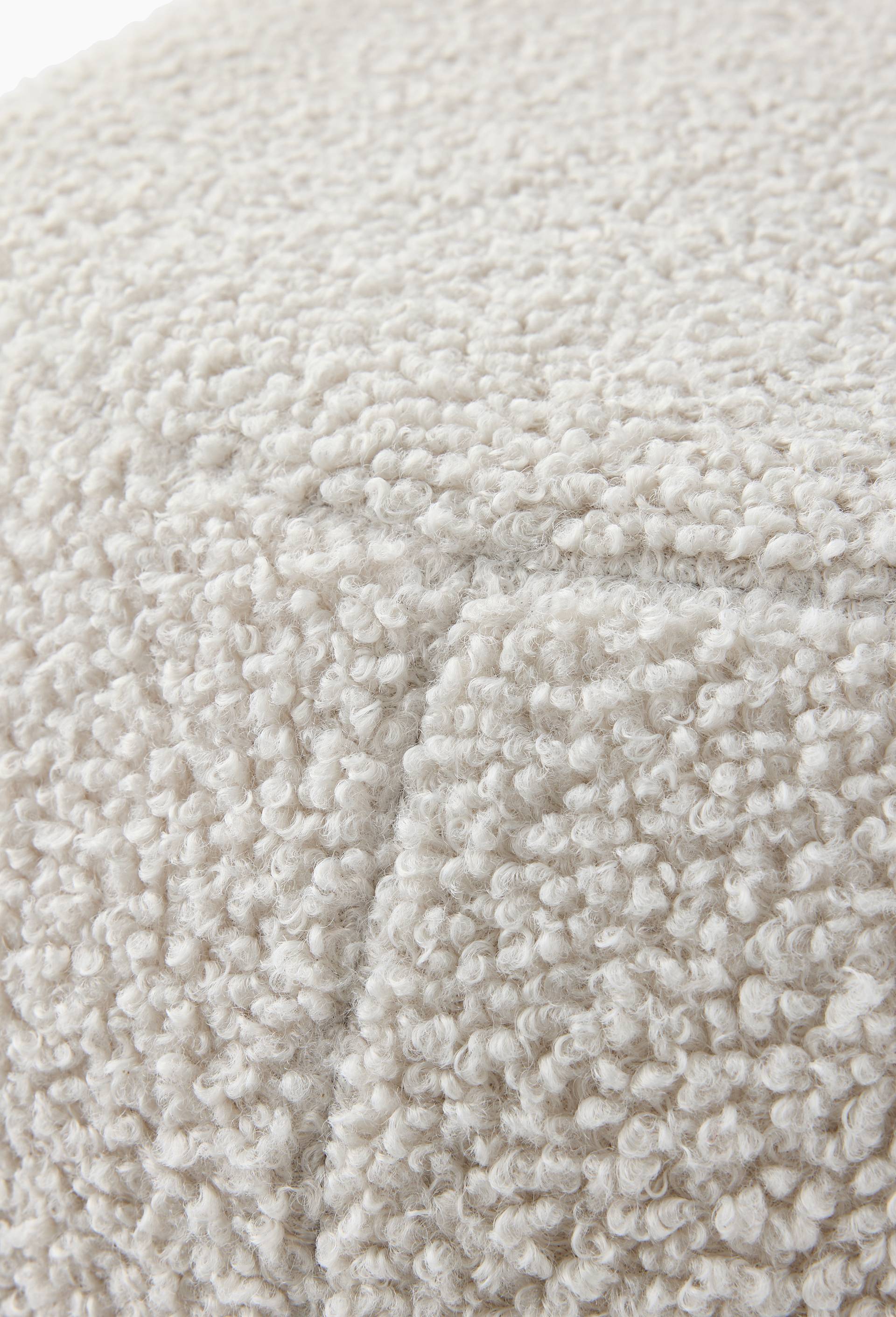 Pouf haut rigide effet mouton, 49 x 49 x 30 cm, en polyester et bois de pin, Blanc, large image number 1