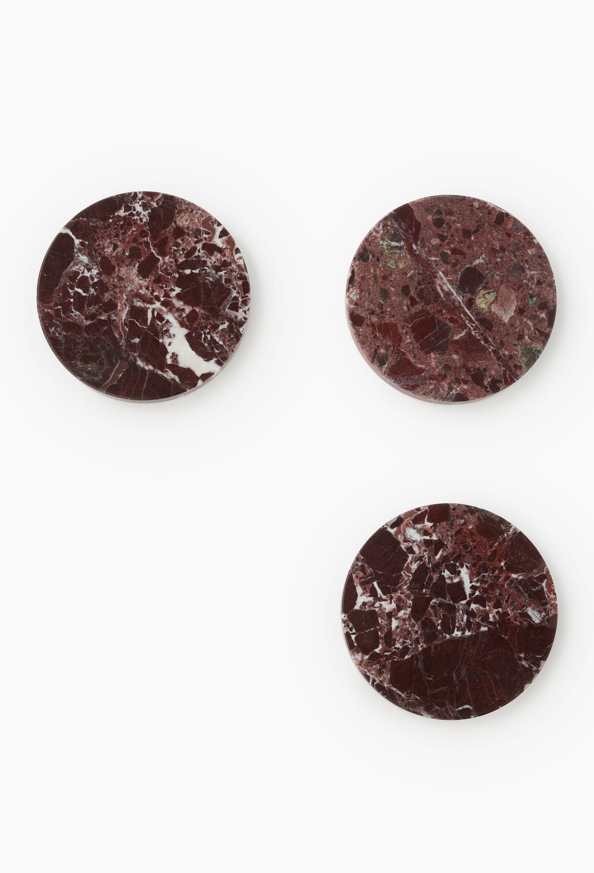 3 dessous de verre, 10cm, en marbre ROUGE FONCE MONOPRIX