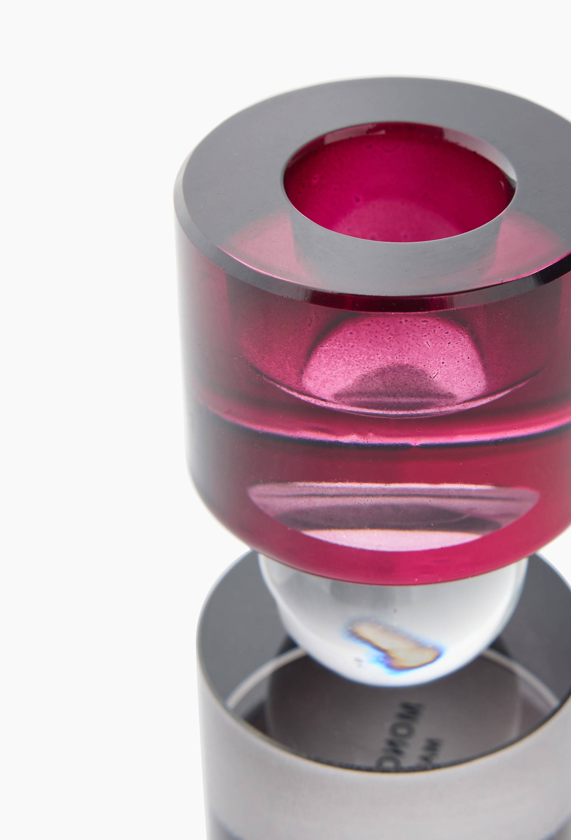 Bougeoir cylindrique bicolore, en cristal, Rouge fonc&eacute;, large image number 1