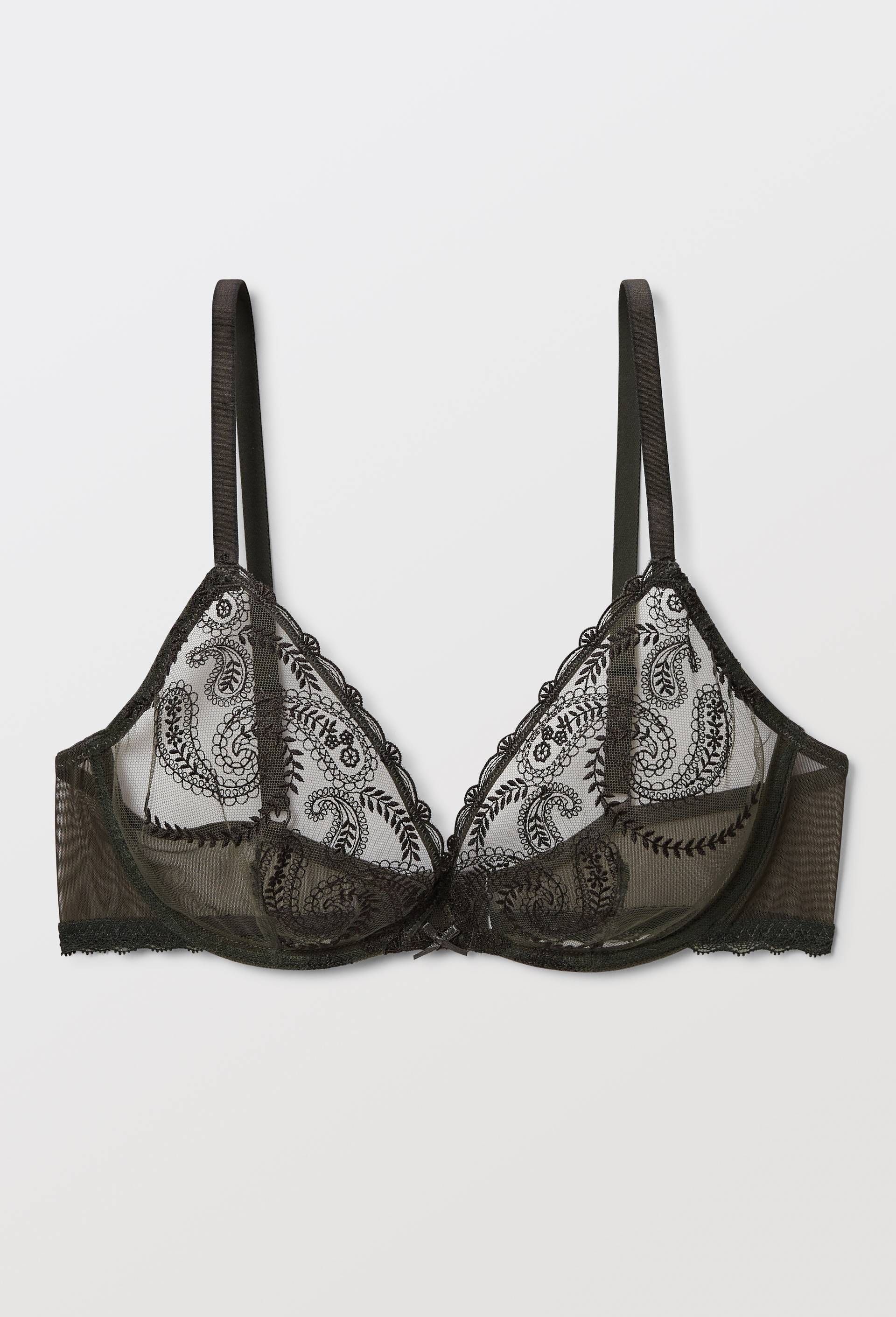 Soutien-gorge corbeille balconnet ODELIA en tulle brod&eacute;, Vert fonc&eacute;, large image number 2