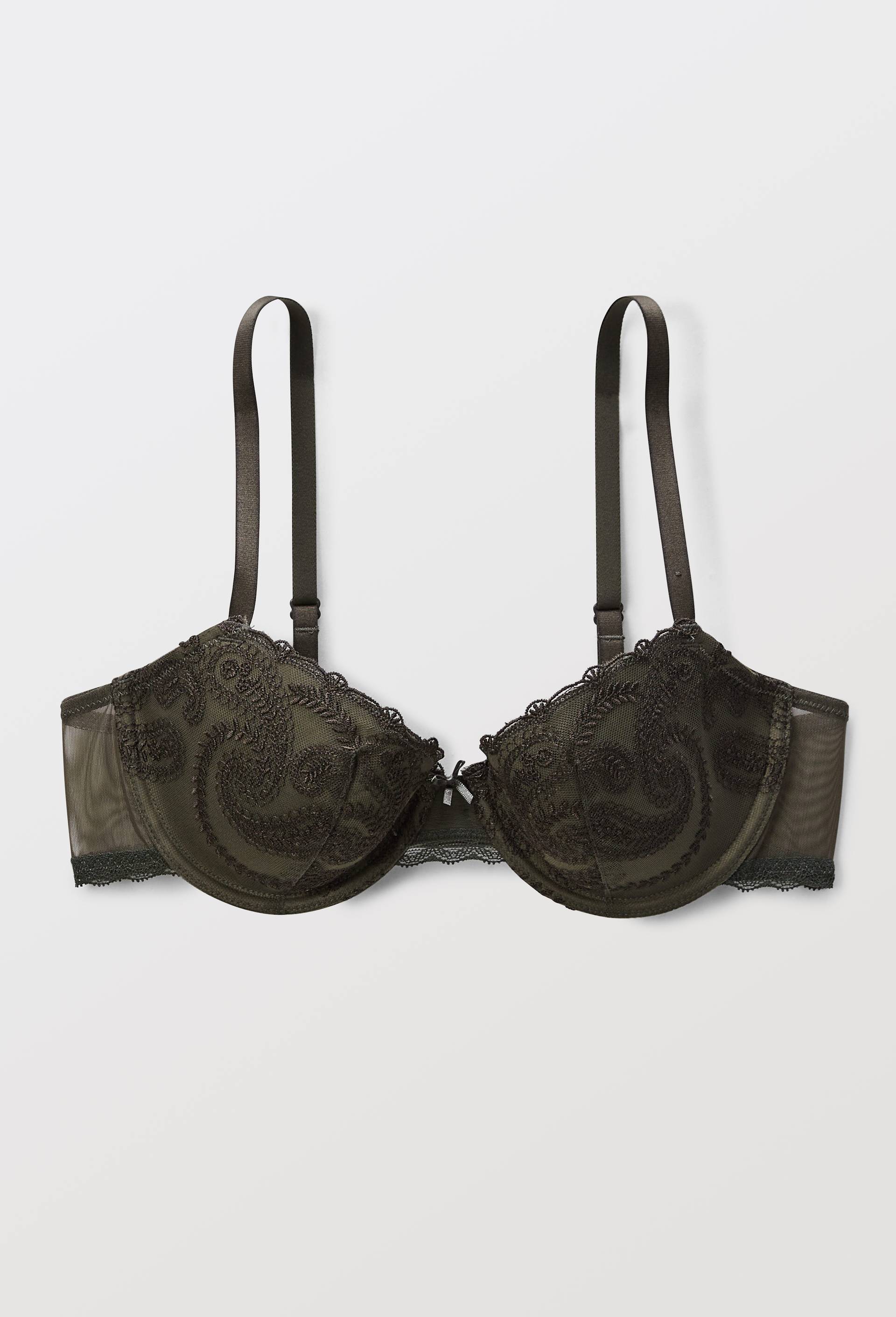 Soutien-gorge corbeille padd&eacute; ODELIA en tulle brod&eacute;, Vert fonc&eacute;, large image number 2.0