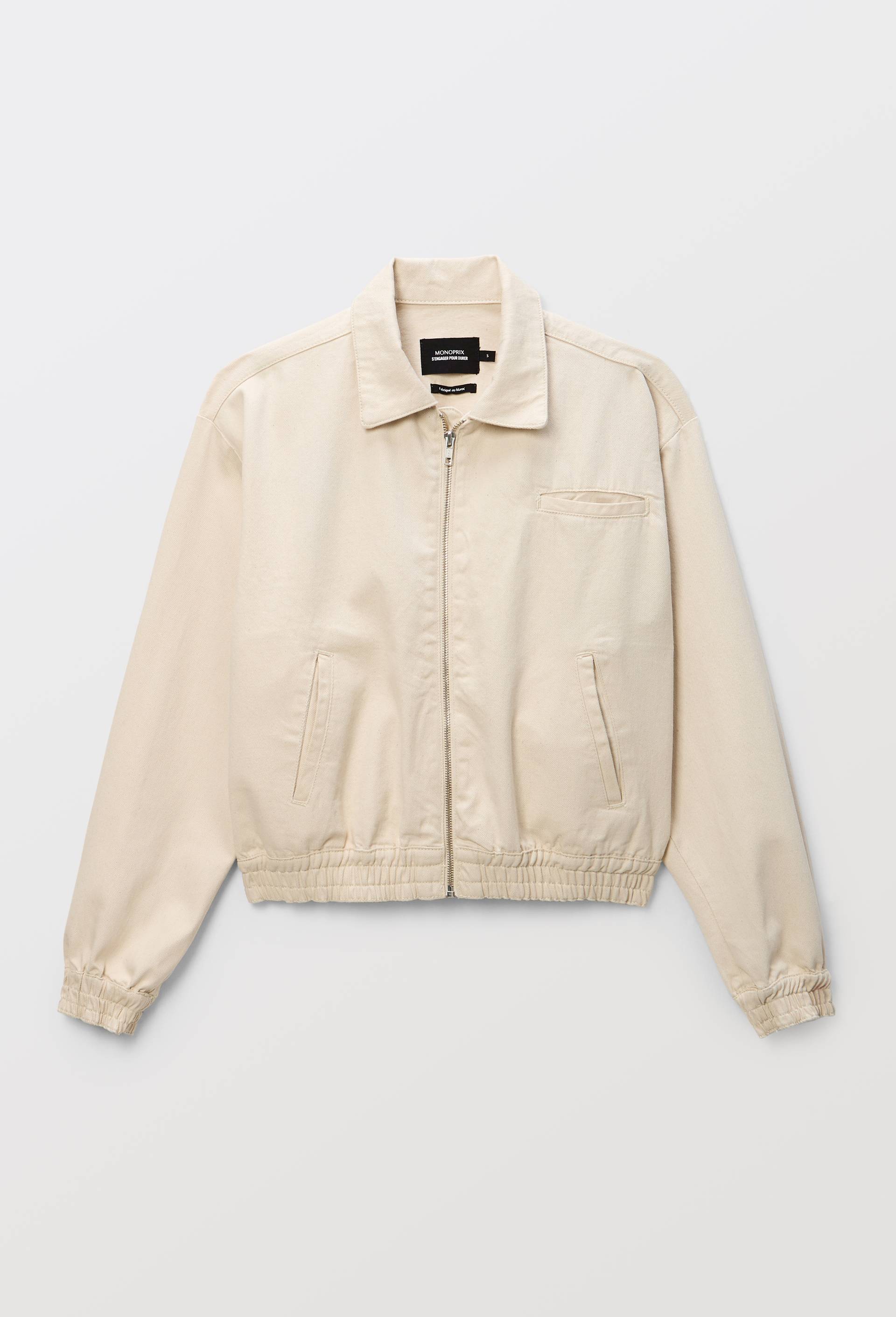 Blouson zipp&eacute; en denim, Ecru, large image number 2.0
