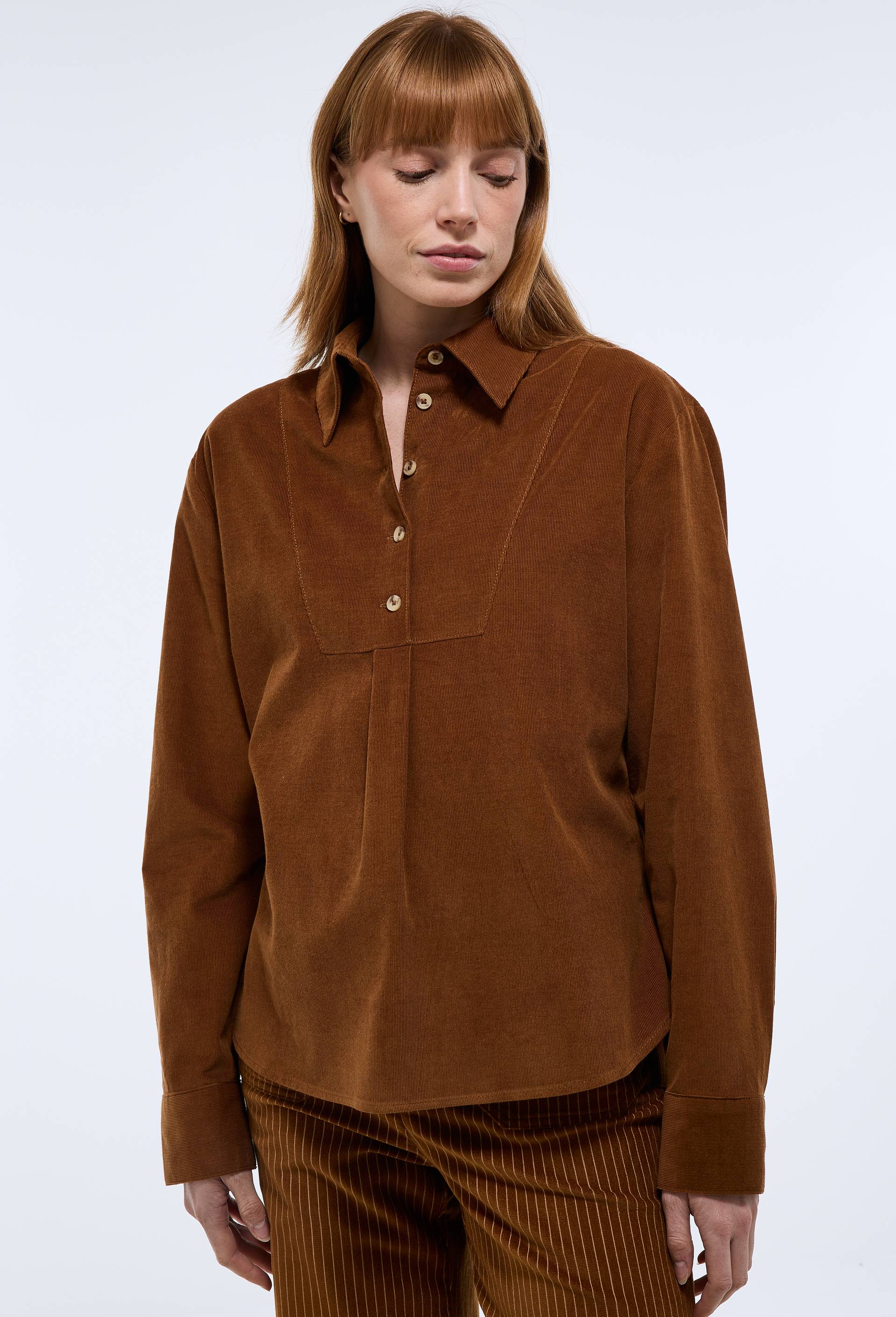 Blouse manches longues velours en coton BIO GOTS, Brun clair, large image number 1