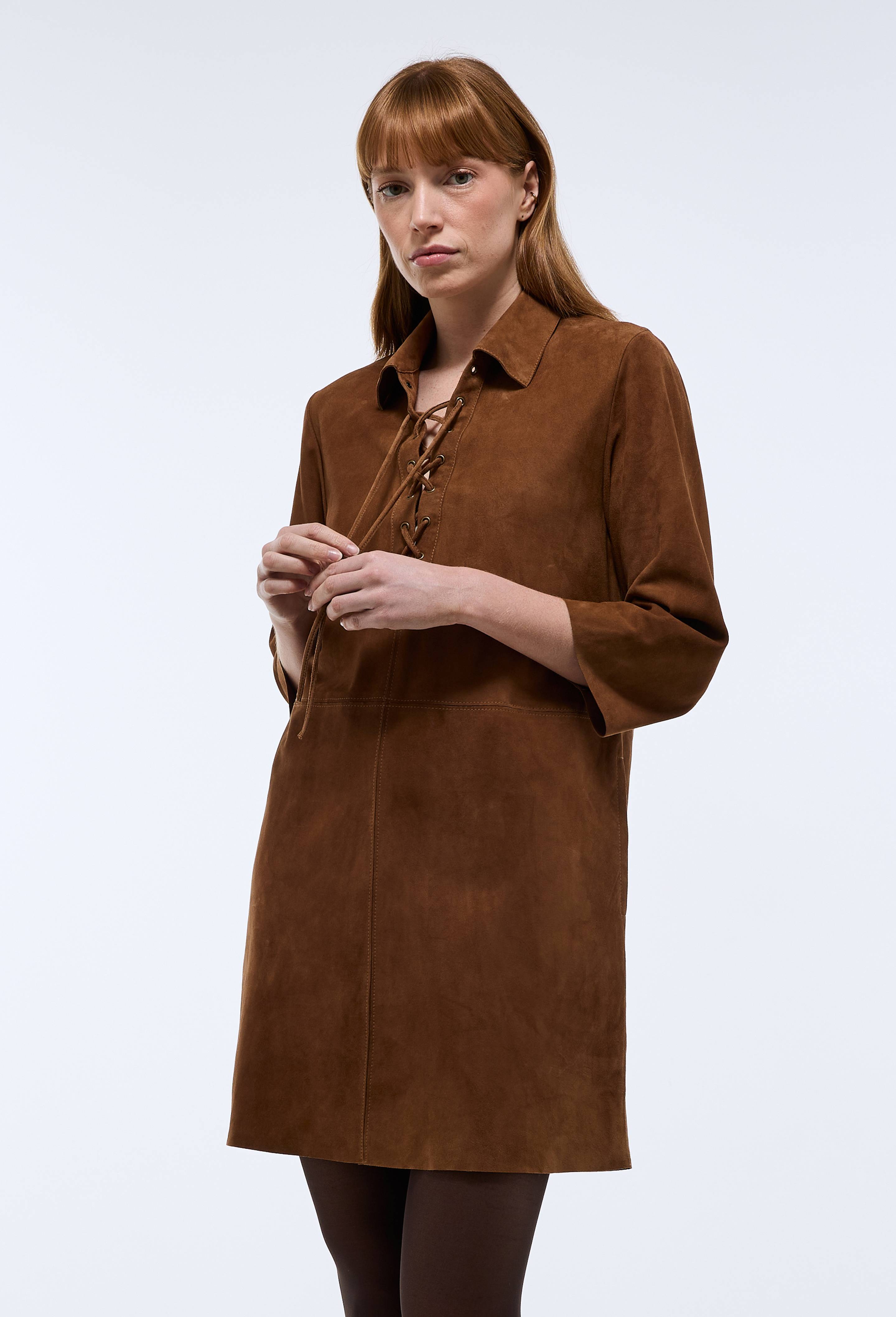 Robe courte unie en cuir, Brun, large image number 1.0