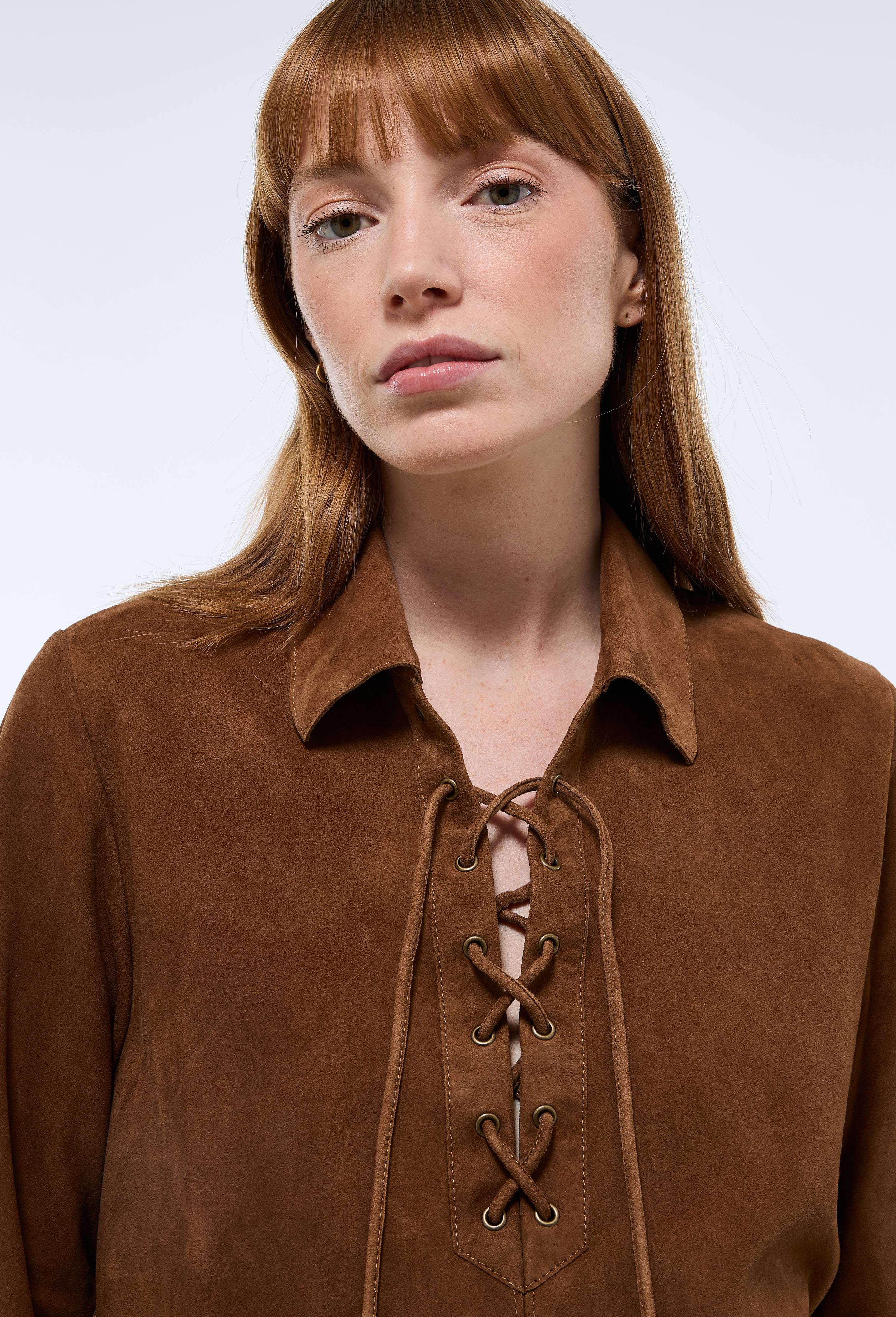 Robe courte unie en cuir, Brun, large image number 2