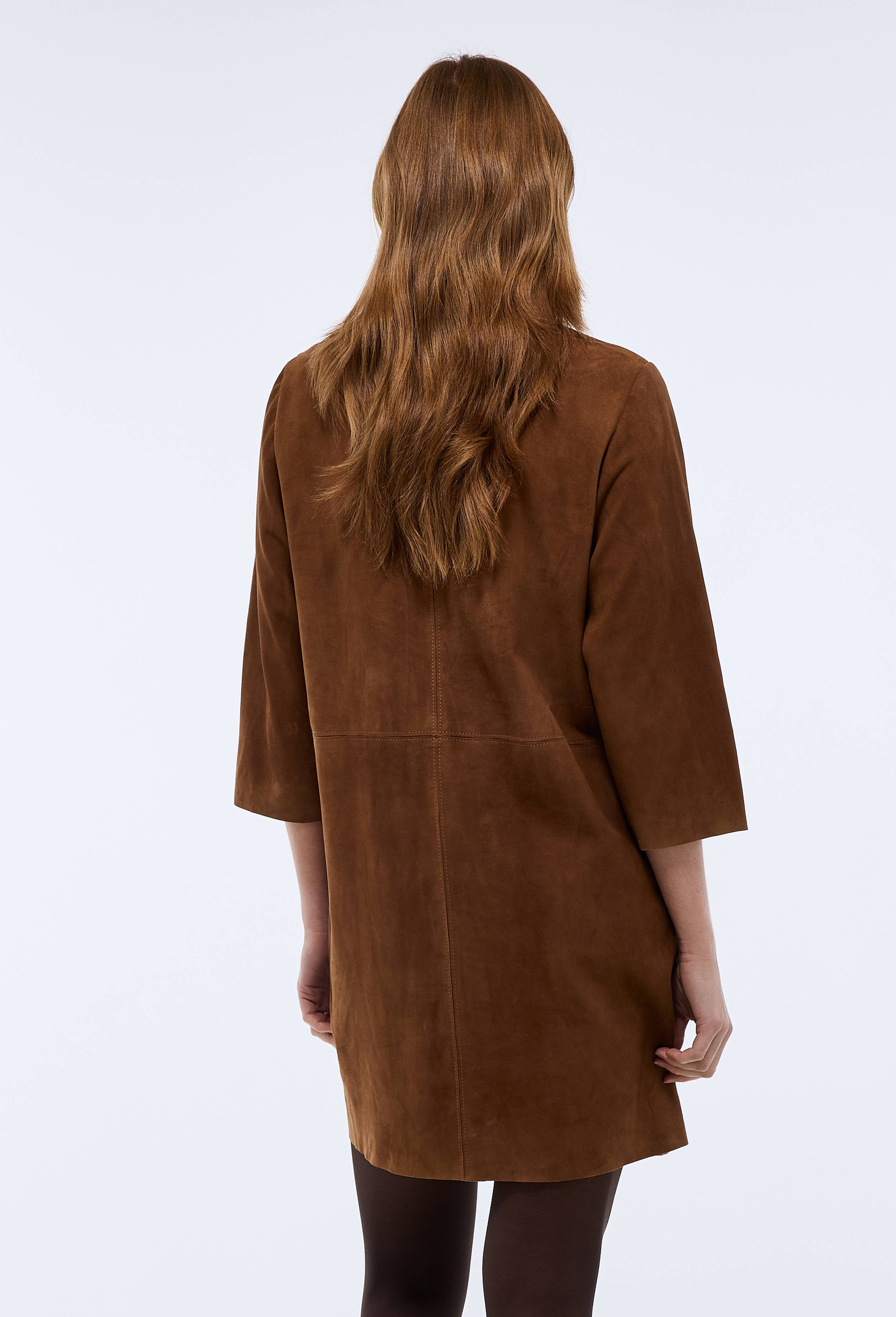 Robe courte unie en cuir, Brun, large image number 3