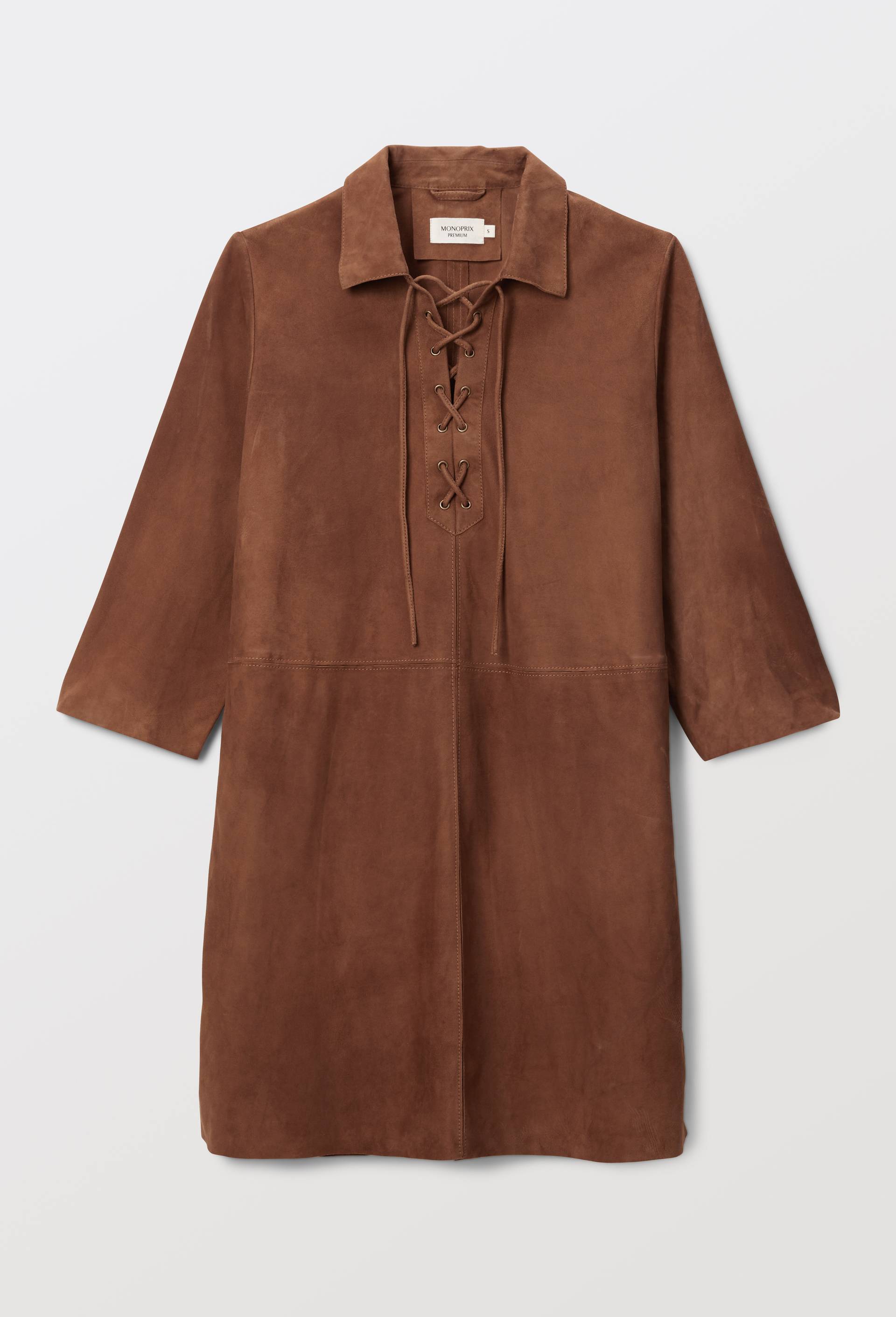Robe courte unie en cuir, Brun, large image number 6
