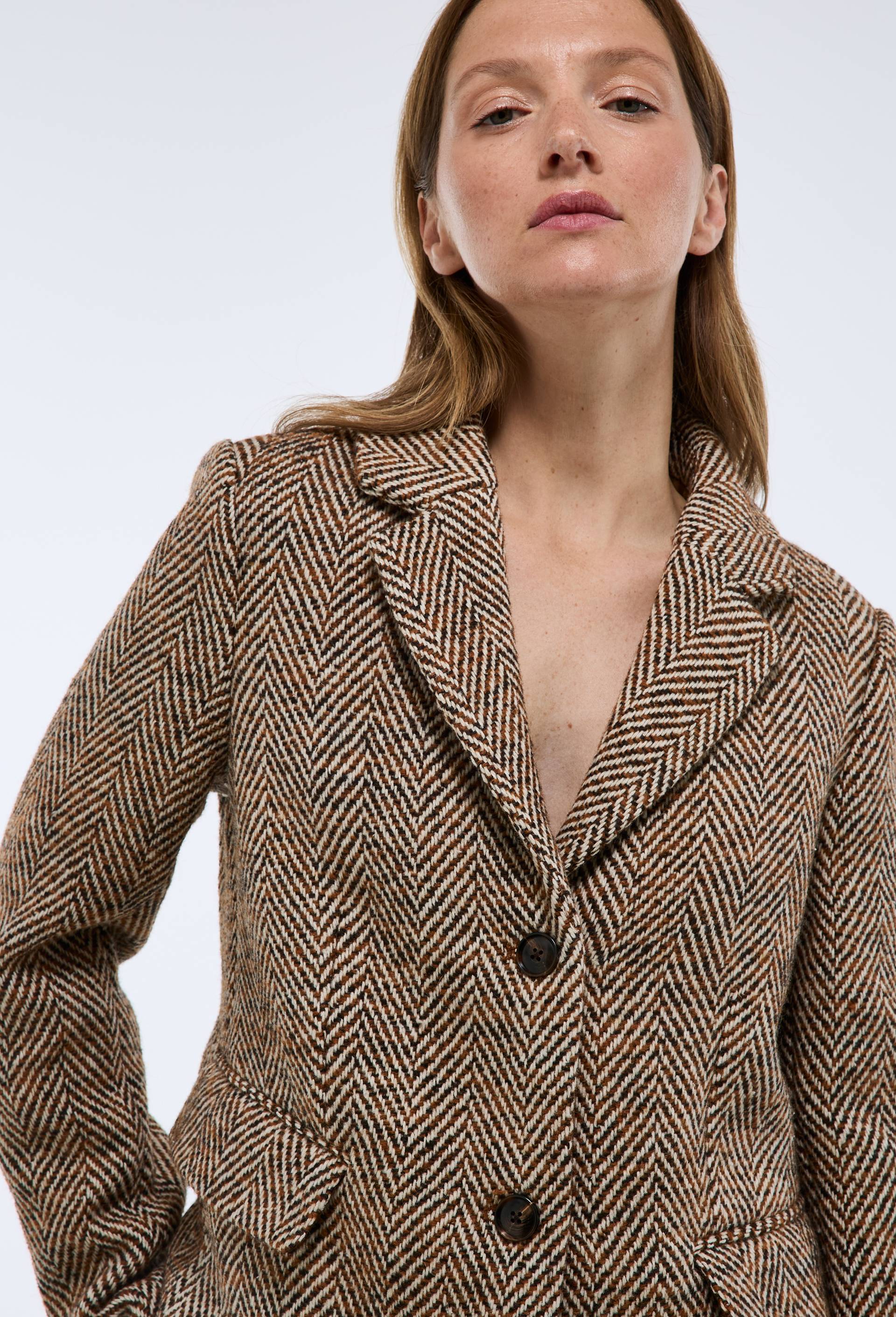 Veste blazer &agrave; motif chevron, Brun clair, large image number 2