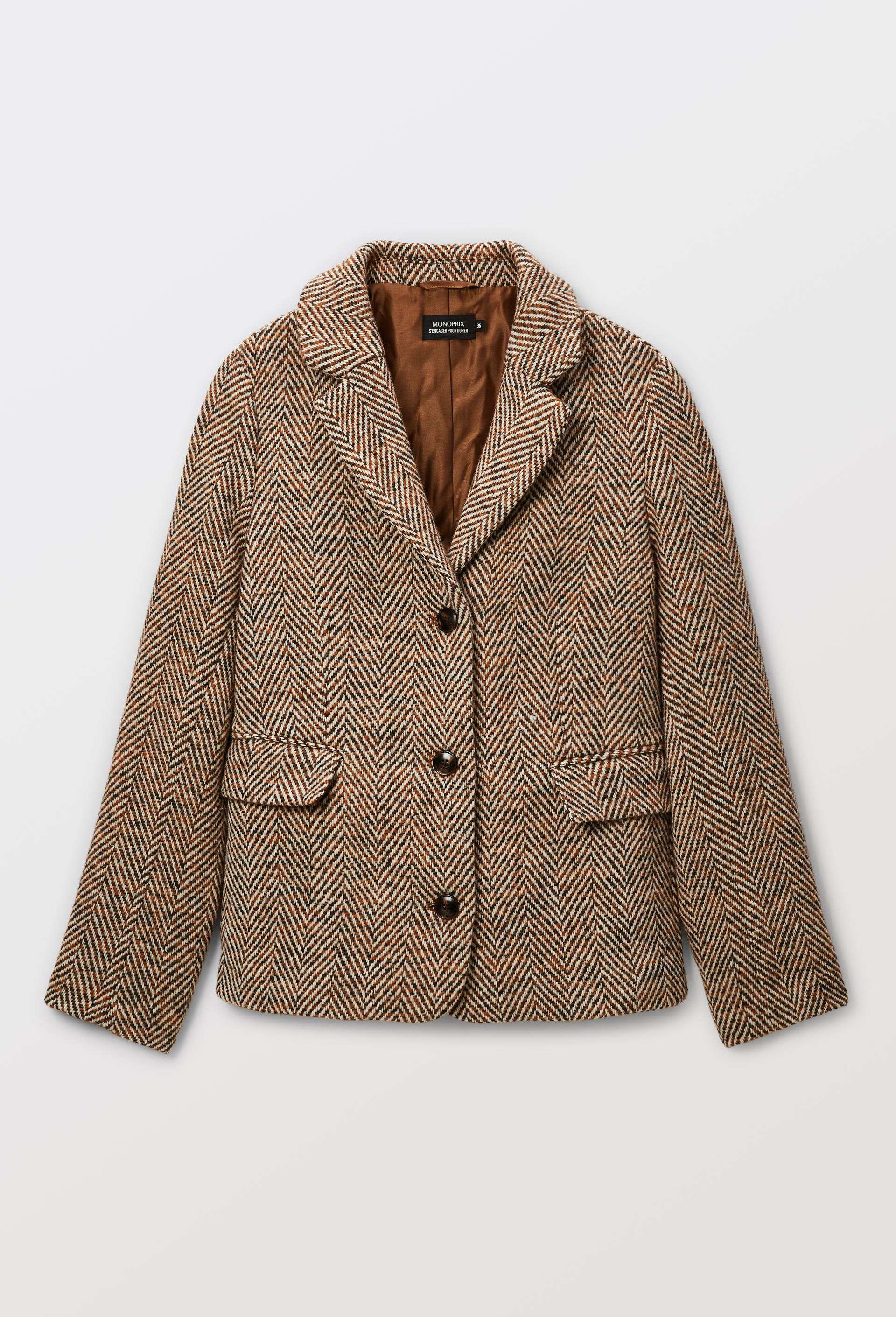 Veste blazer &agrave; motif chevron, Brun clair, large image number 4
