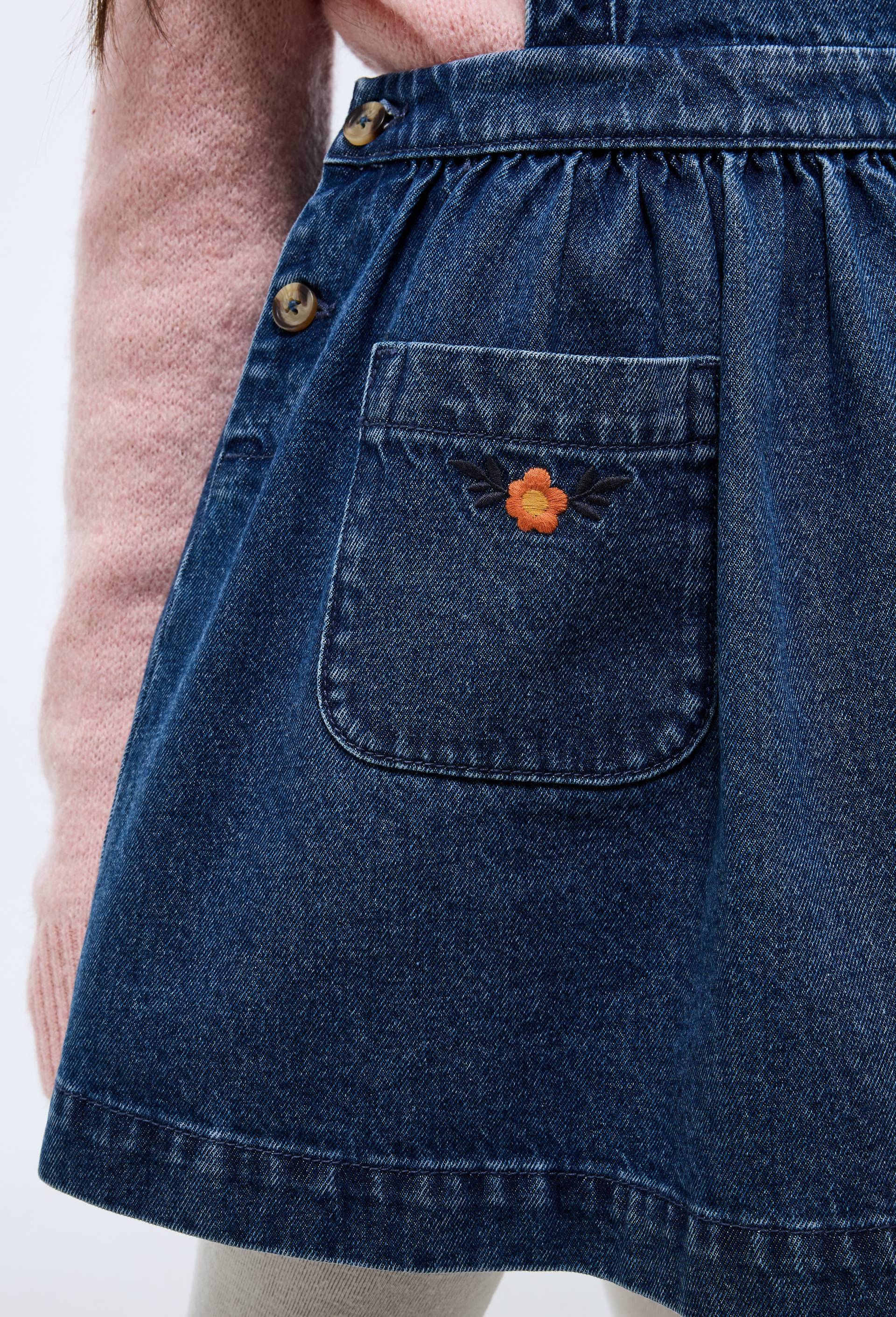 Robe chasuble brod&eacute;e en jean, Bleu fonc&eacute;, large image number 1.0
