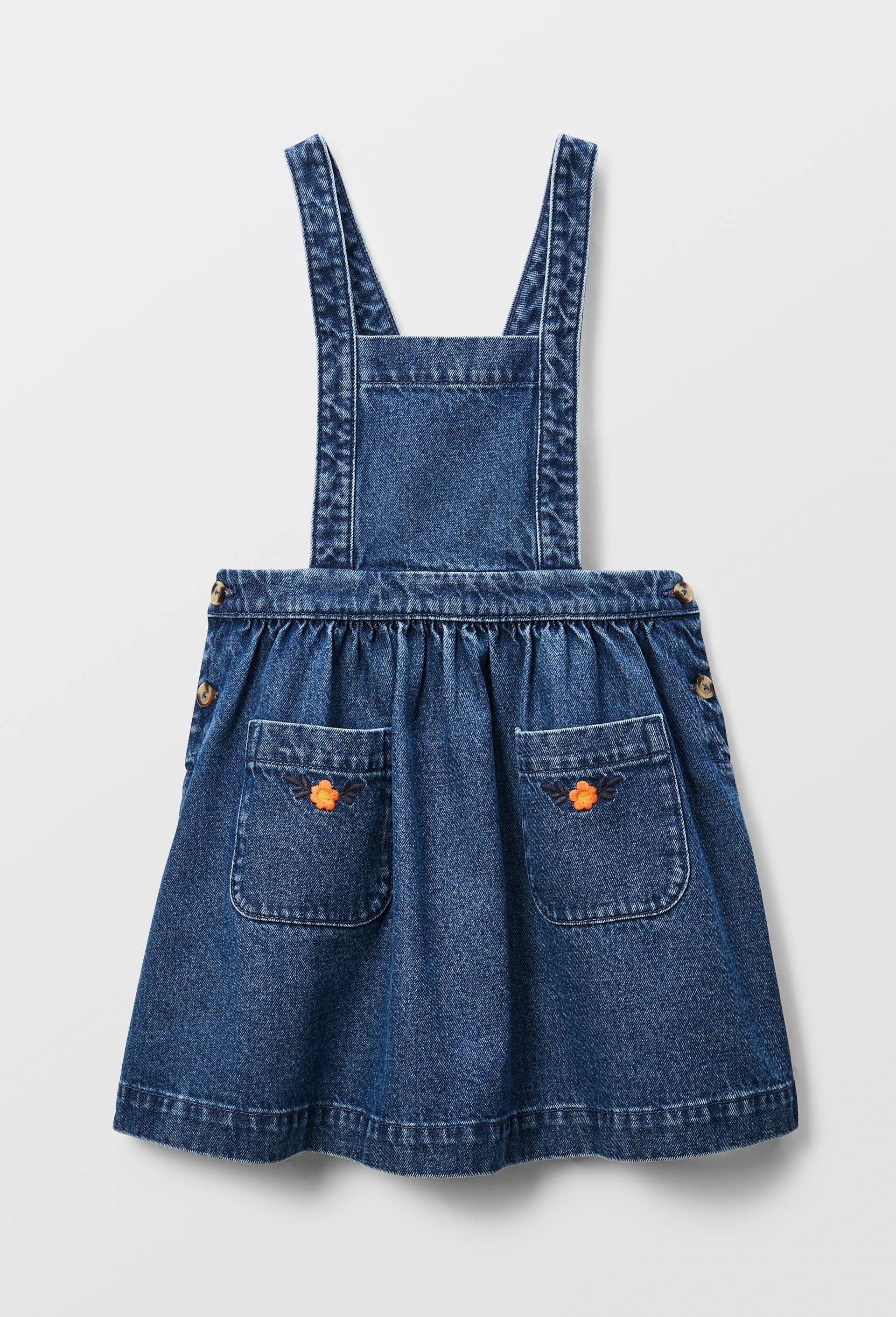 Robe chasuble brod&eacute;e en jean, Bleu fonc&eacute;, large image number 2.0