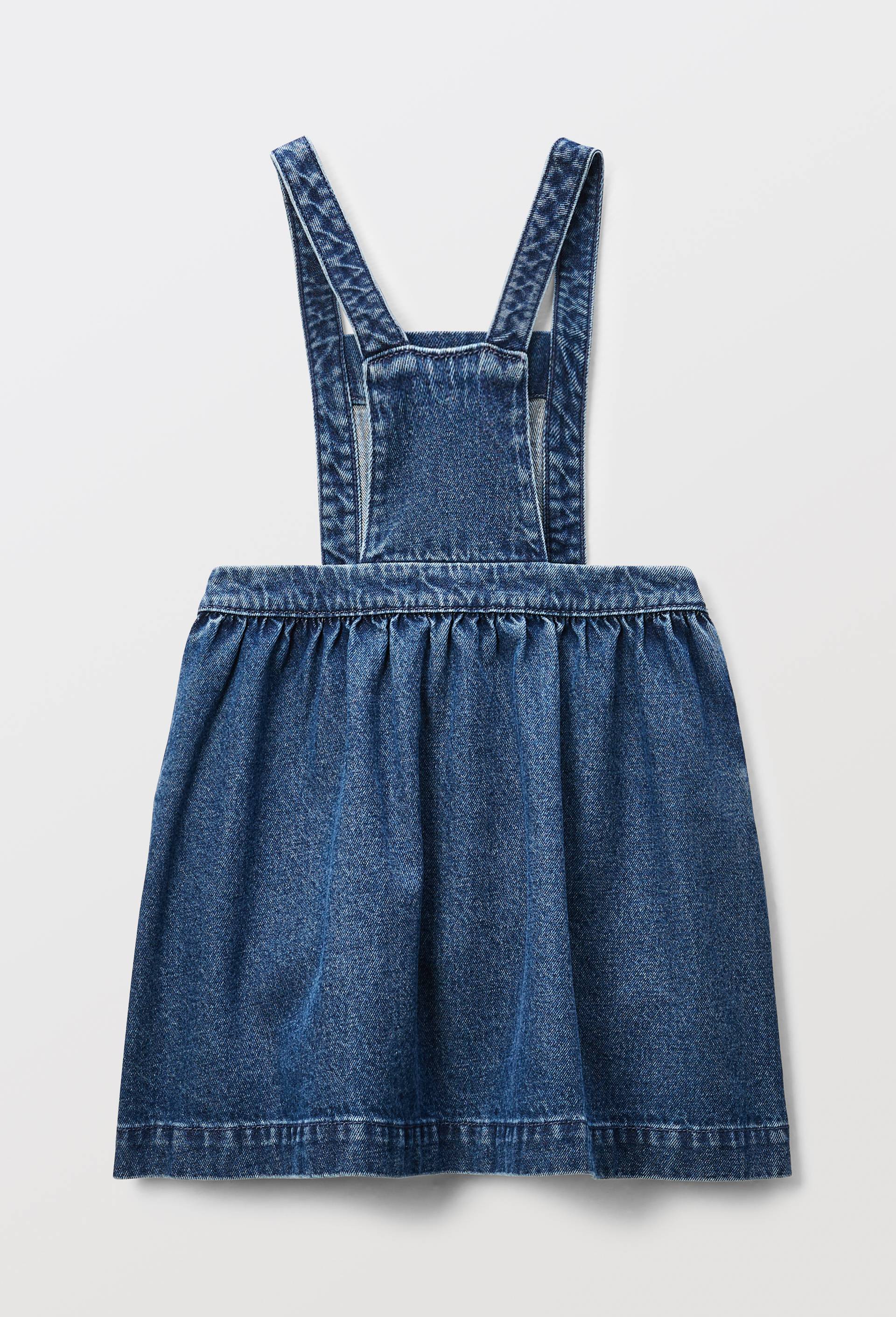 Robe chasuble brod&eacute;e en jean, Bleu fonc&eacute;, large image number 3