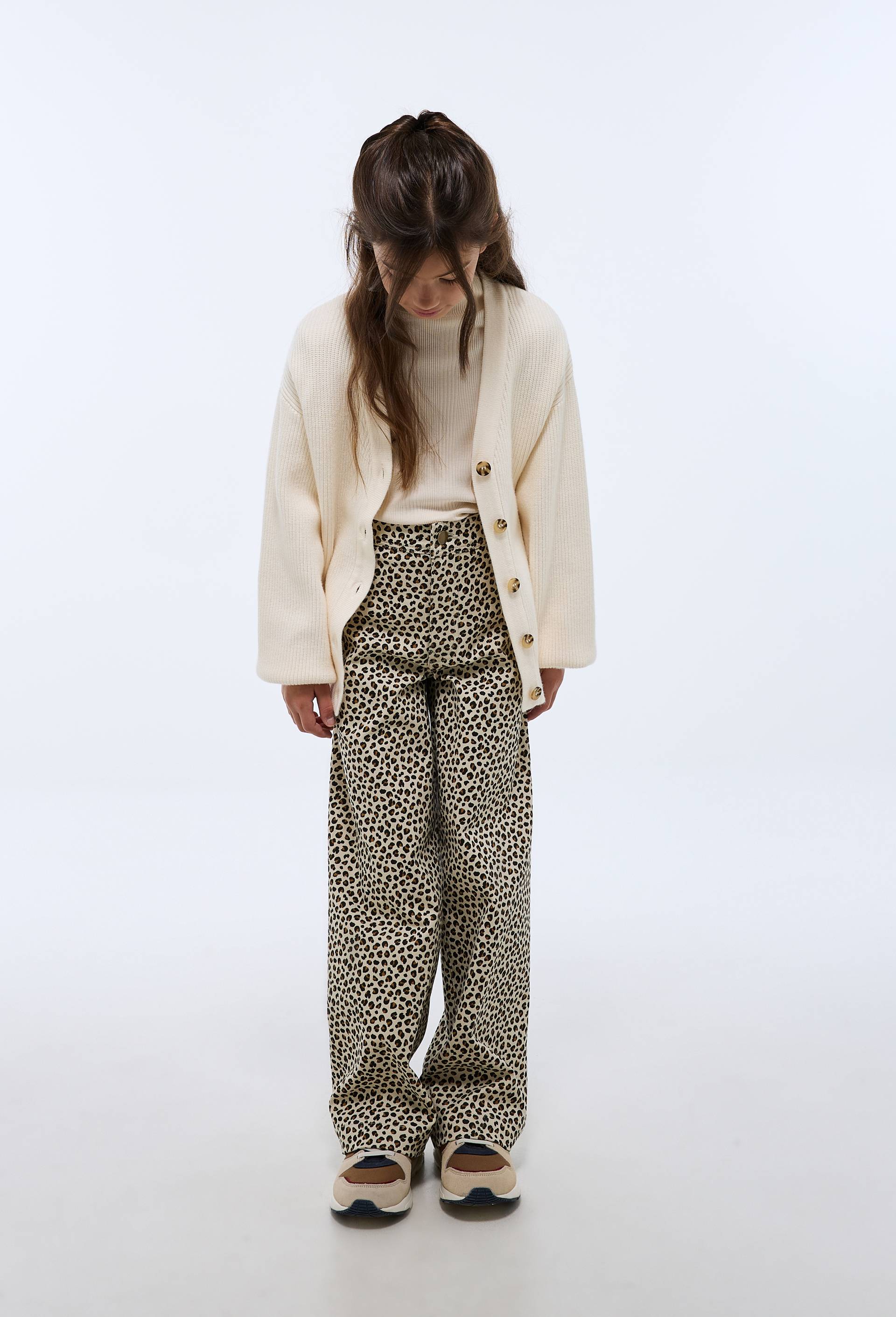 Pantalon l&eacute;opard large en coton, Beige clair, large image number 0.0