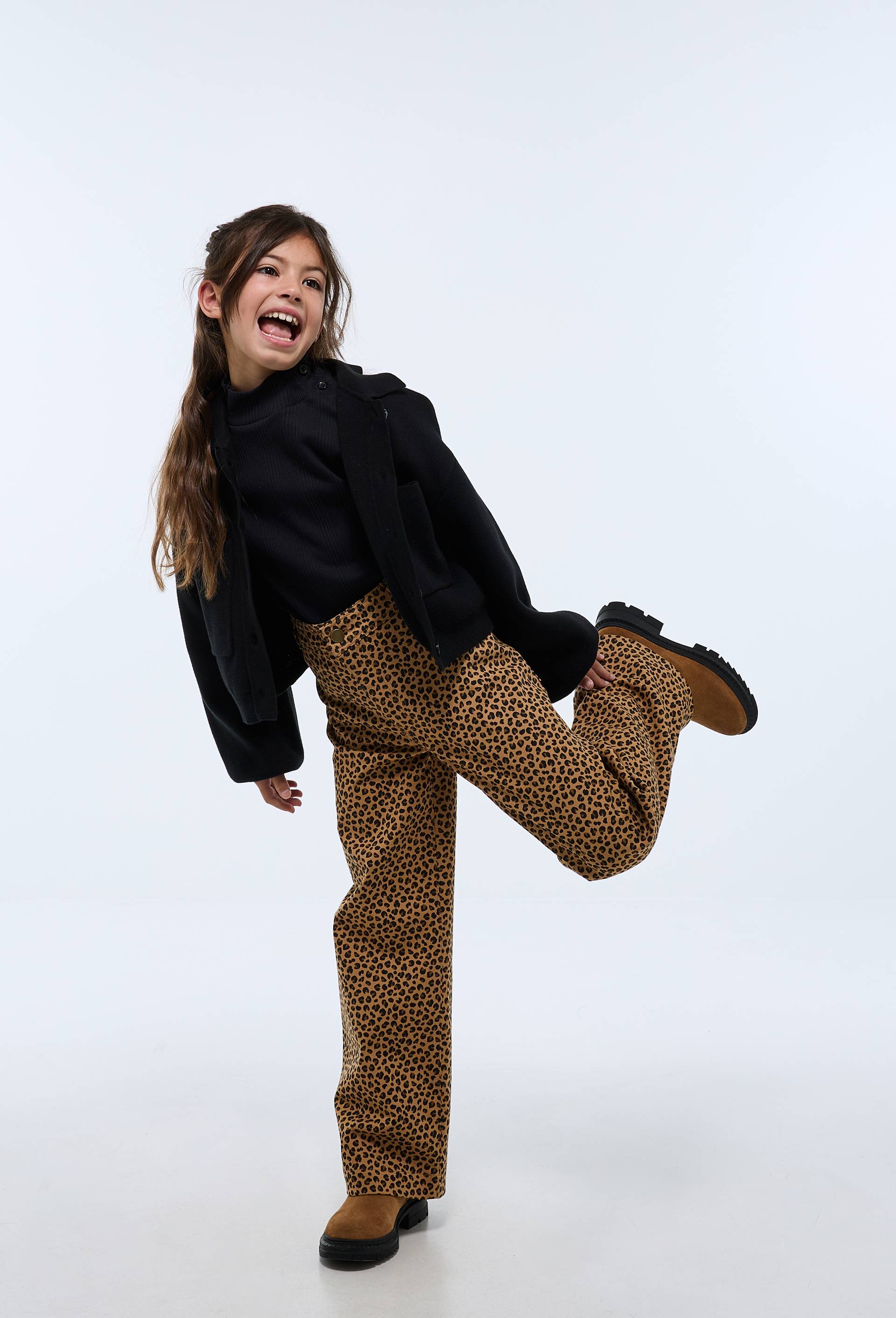 Pantalon l&eacute;opard large en coton, Brun clair, swatch image