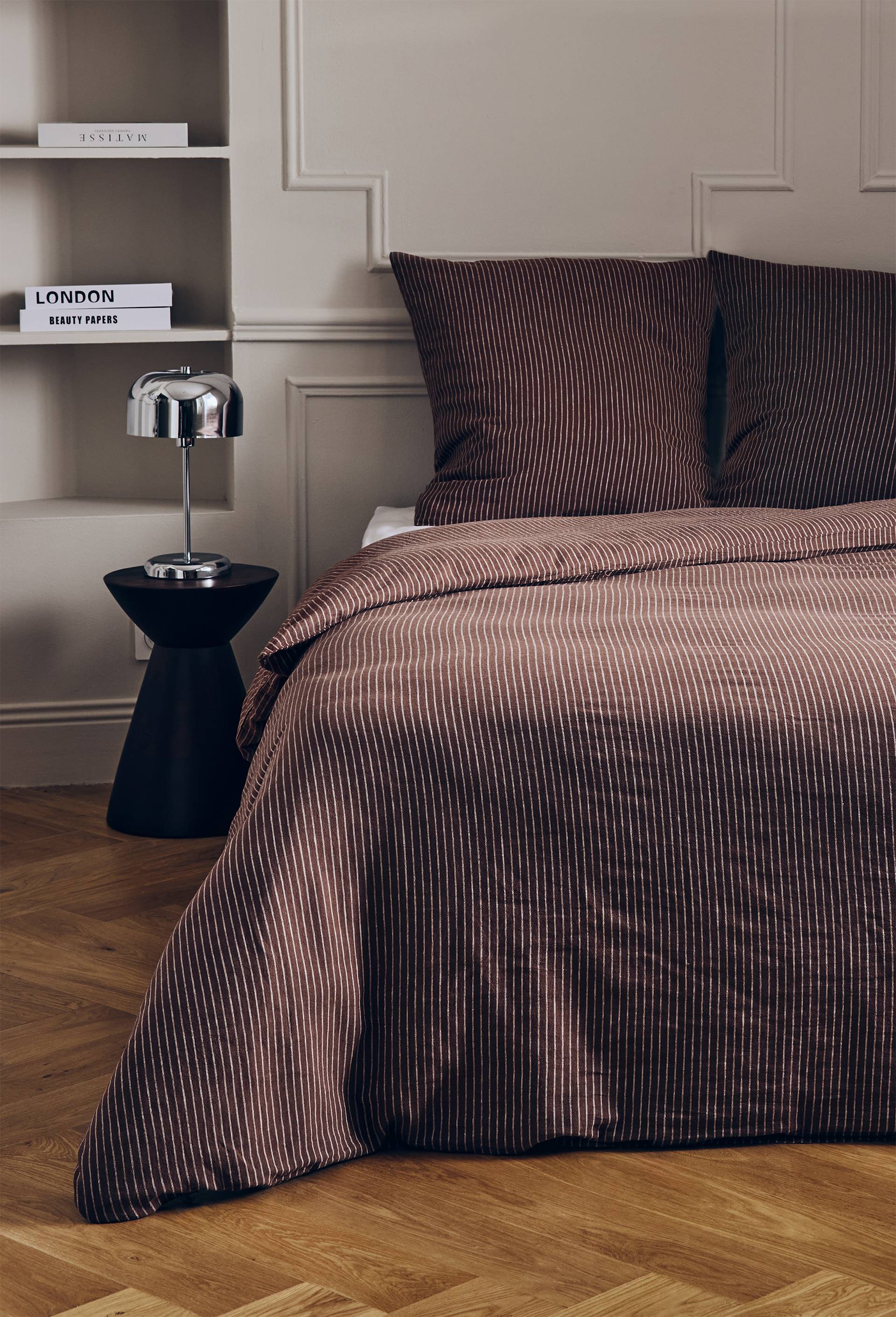 Housse de couette tissé teint rayé, 52% coton et 48% lin, 240x220cm BRUN FONCE MONOPRIX