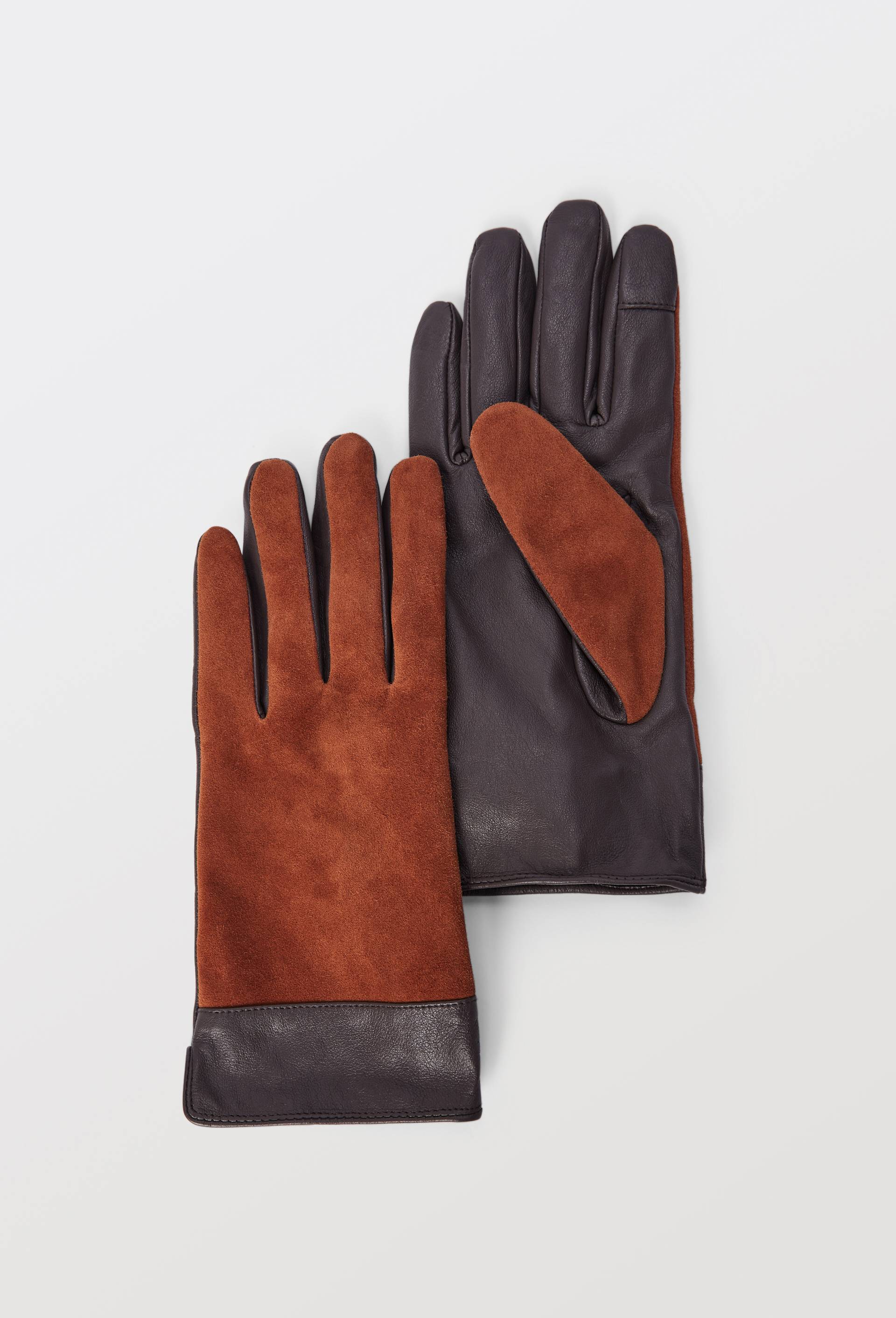 Gants bi-mati&egrave;re en cuir, Brun, large image number 0