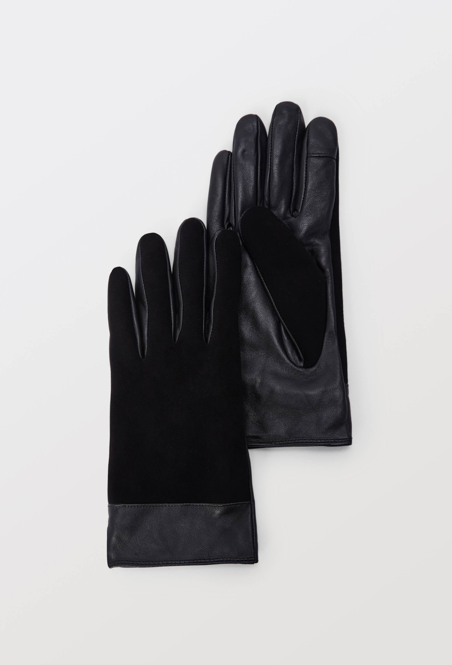 Gants bi-mati&egrave;re en cuir, Noir, swatch image