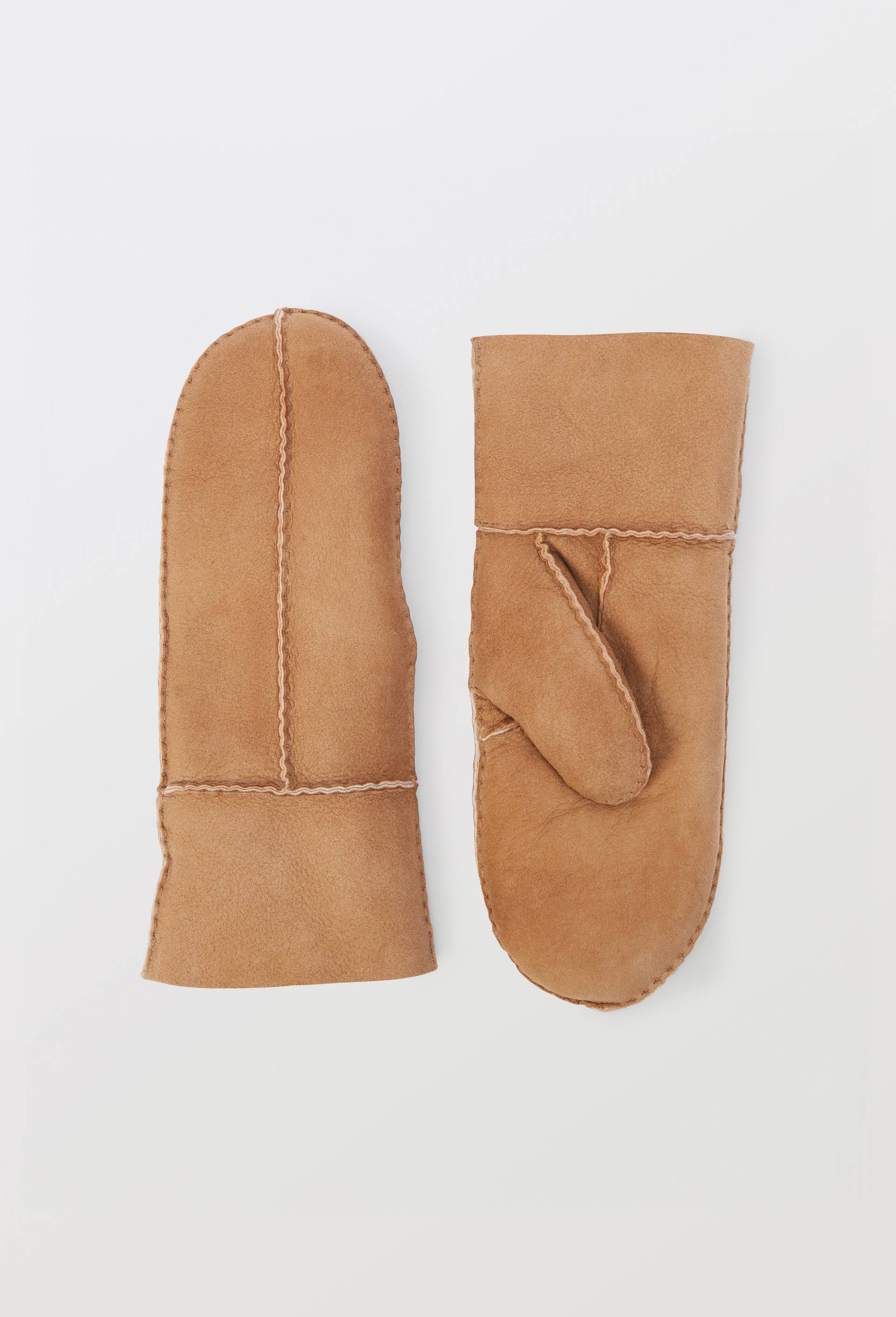 Moufles cuir en peau lain&eacute;e, Beige, large image number 0
