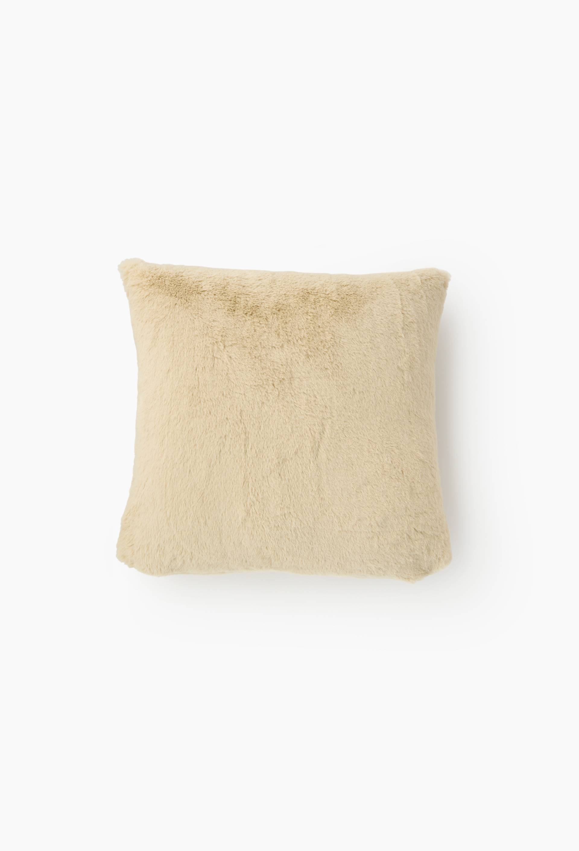 Coussin fausse fourrure, 45x45cm, 100% polyester recycl&eacute;, Beige, large image number 0.0