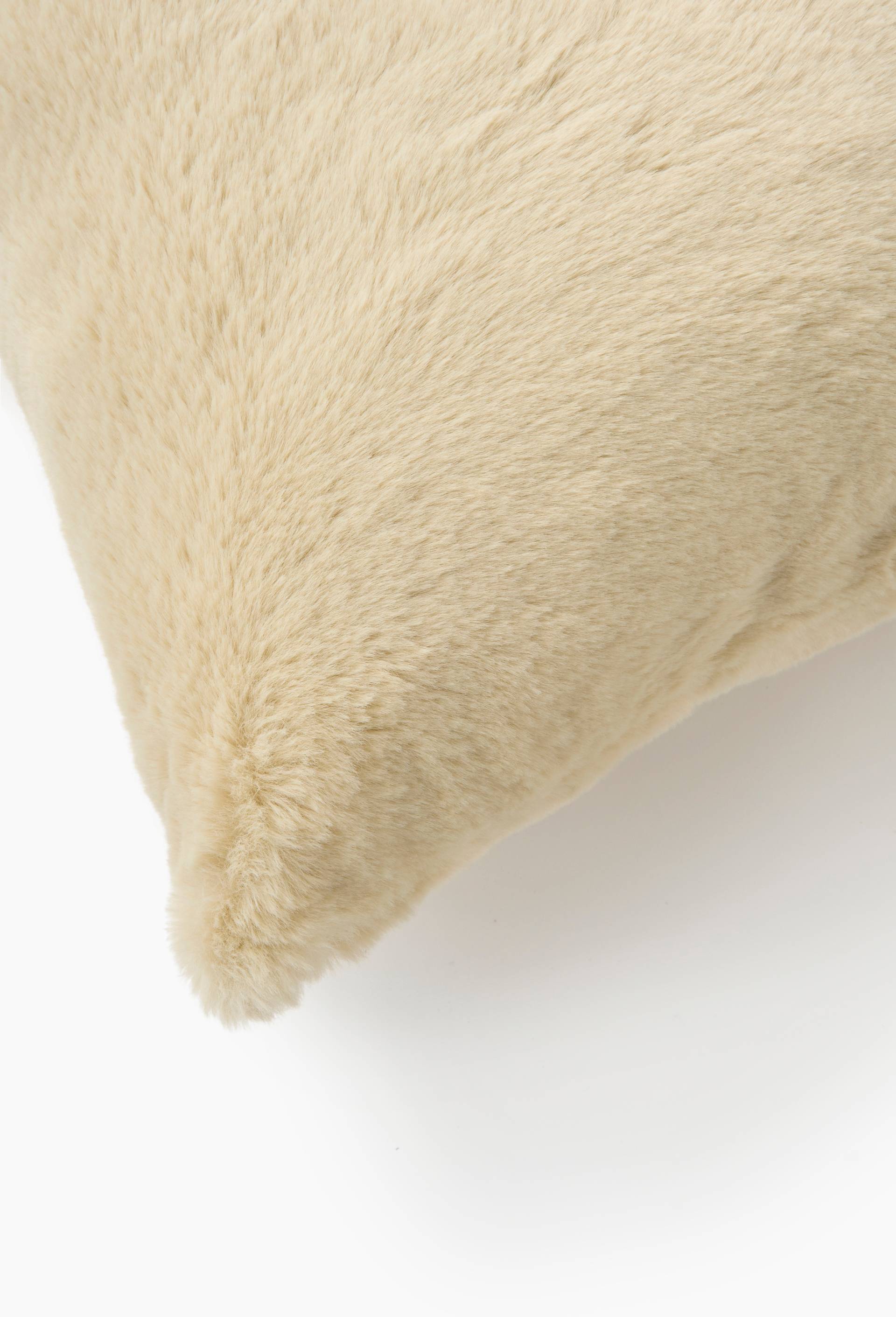 Coussin fausse fourrure, 45x45cm, 100% polyester recycl&eacute;, Beige, large image number 1.0