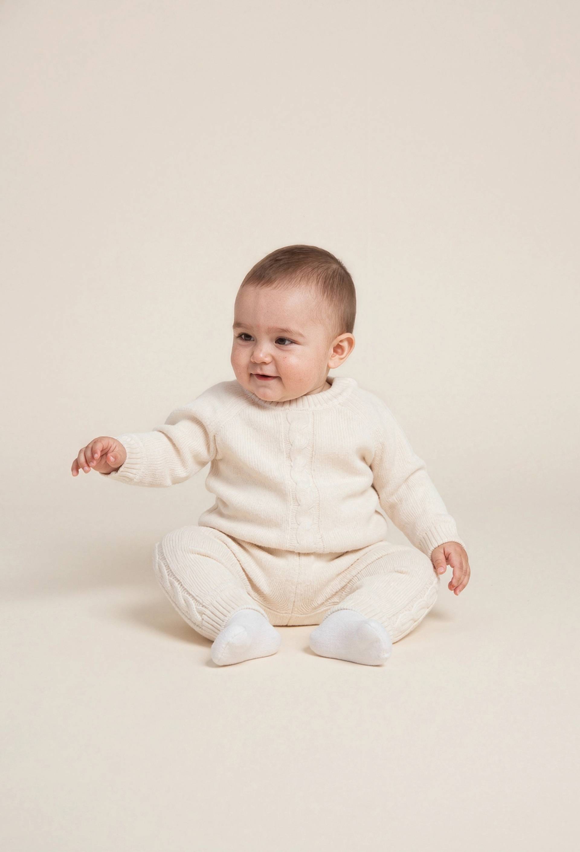 Ensemble pull et pantalon en tricot contenant de la laine, Beige clair, large image number 0.0
