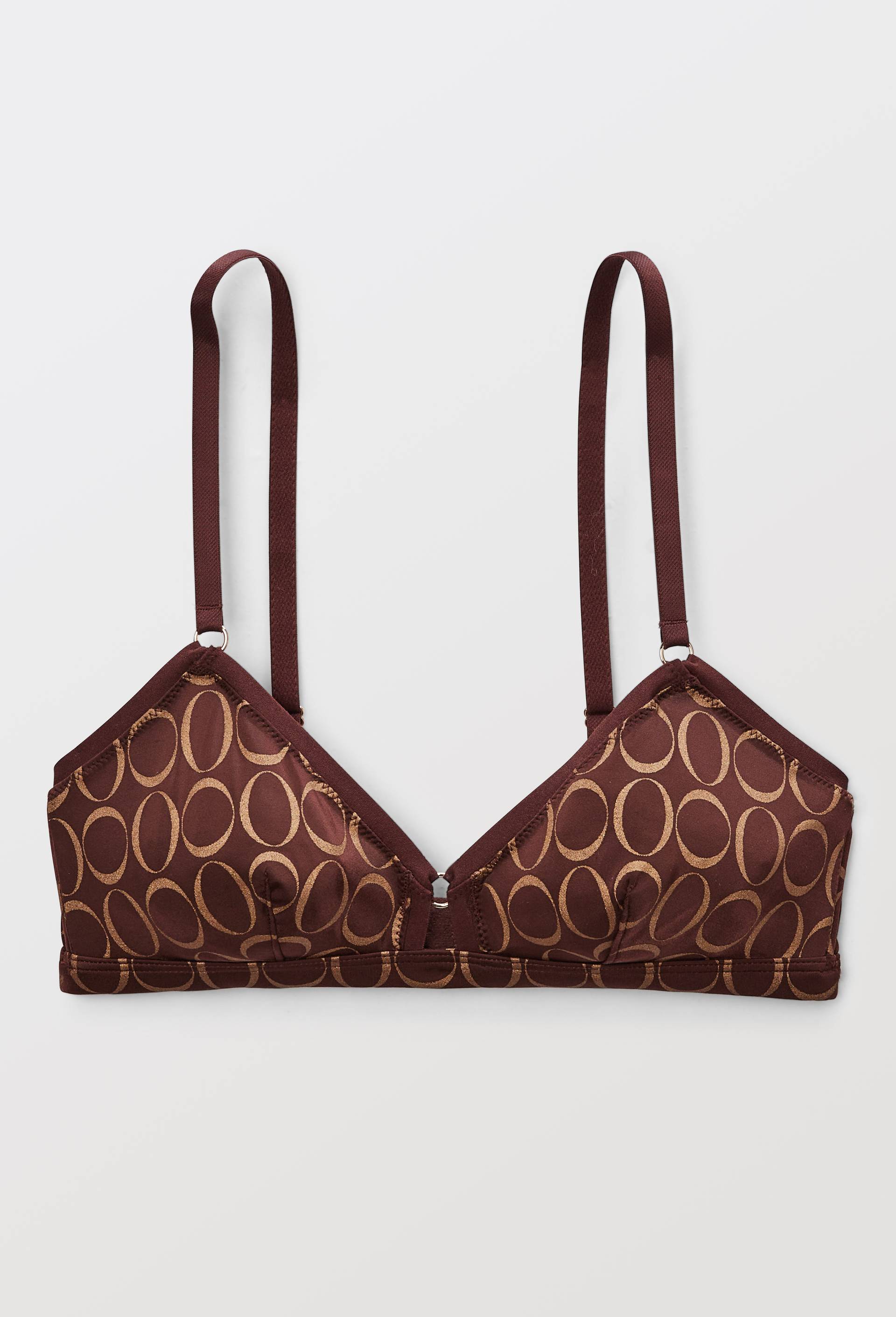 Soutien-gorge triangle FLORA en microfibre imprim&eacute;e, Brun fonc&eacute;, large image number 2