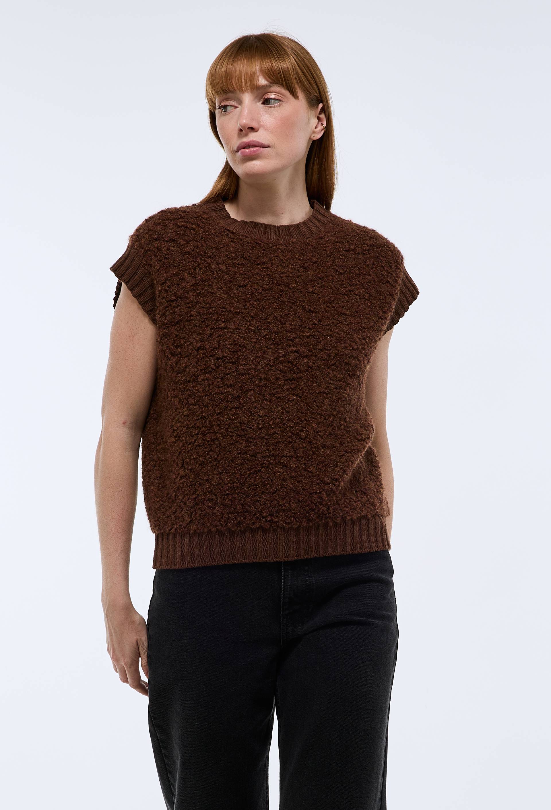 Pull sans manches bouclettes, Brun, large image number 1.0