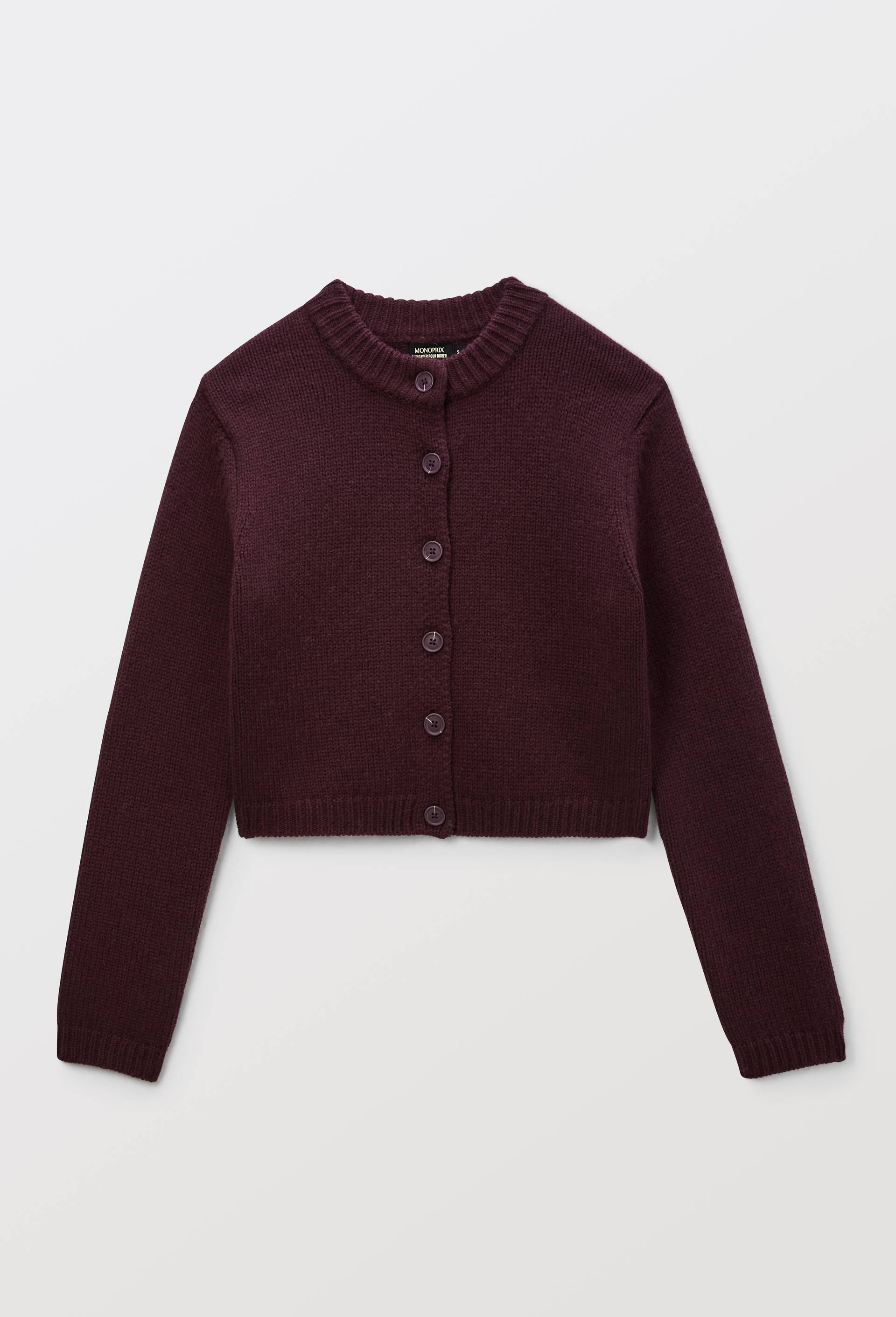 Cardigan manches longues en laine, Violet fonc&eacute;, large image number 2