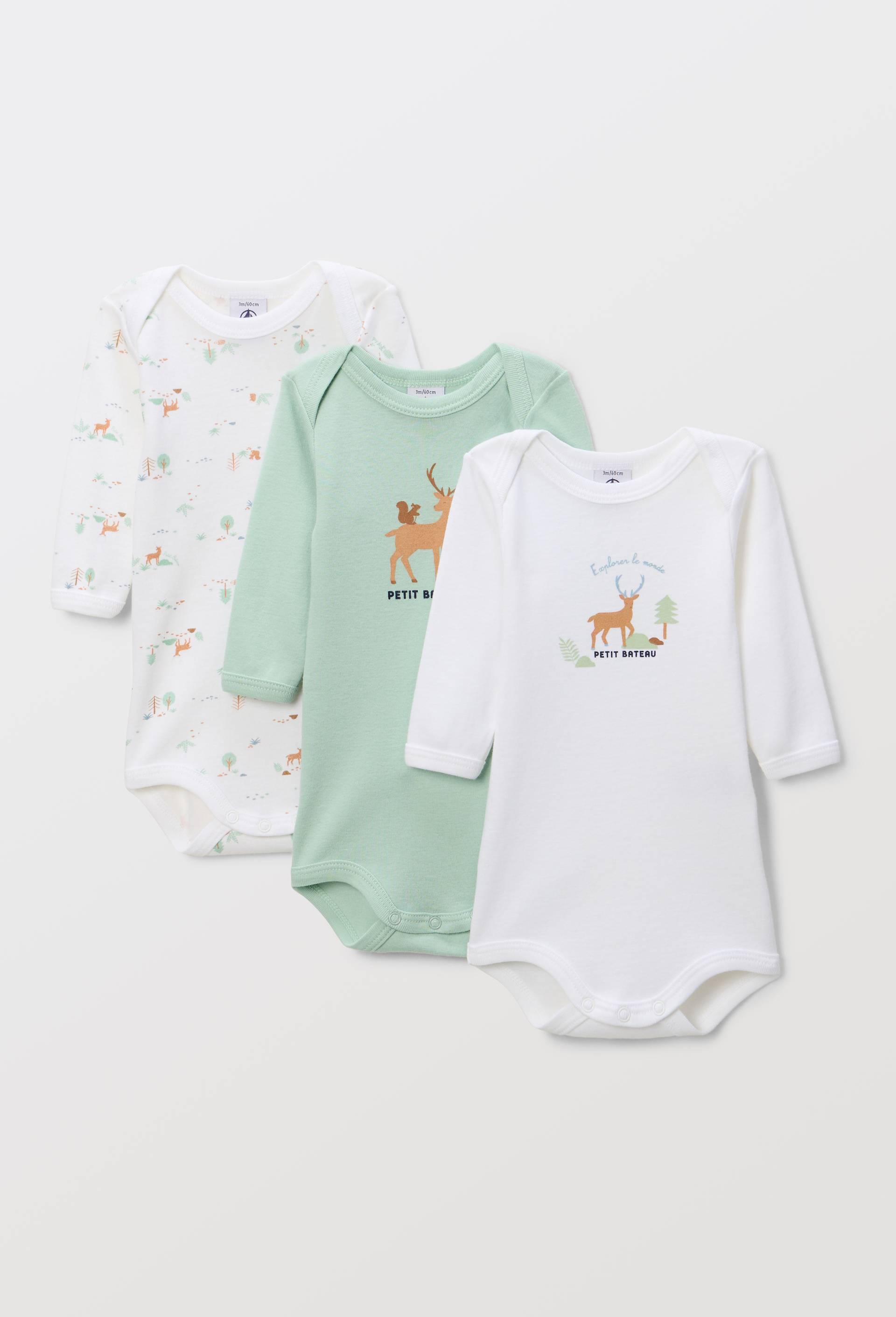 Lot de bodies manches longues Petit Bateau imprimé ECRU pour