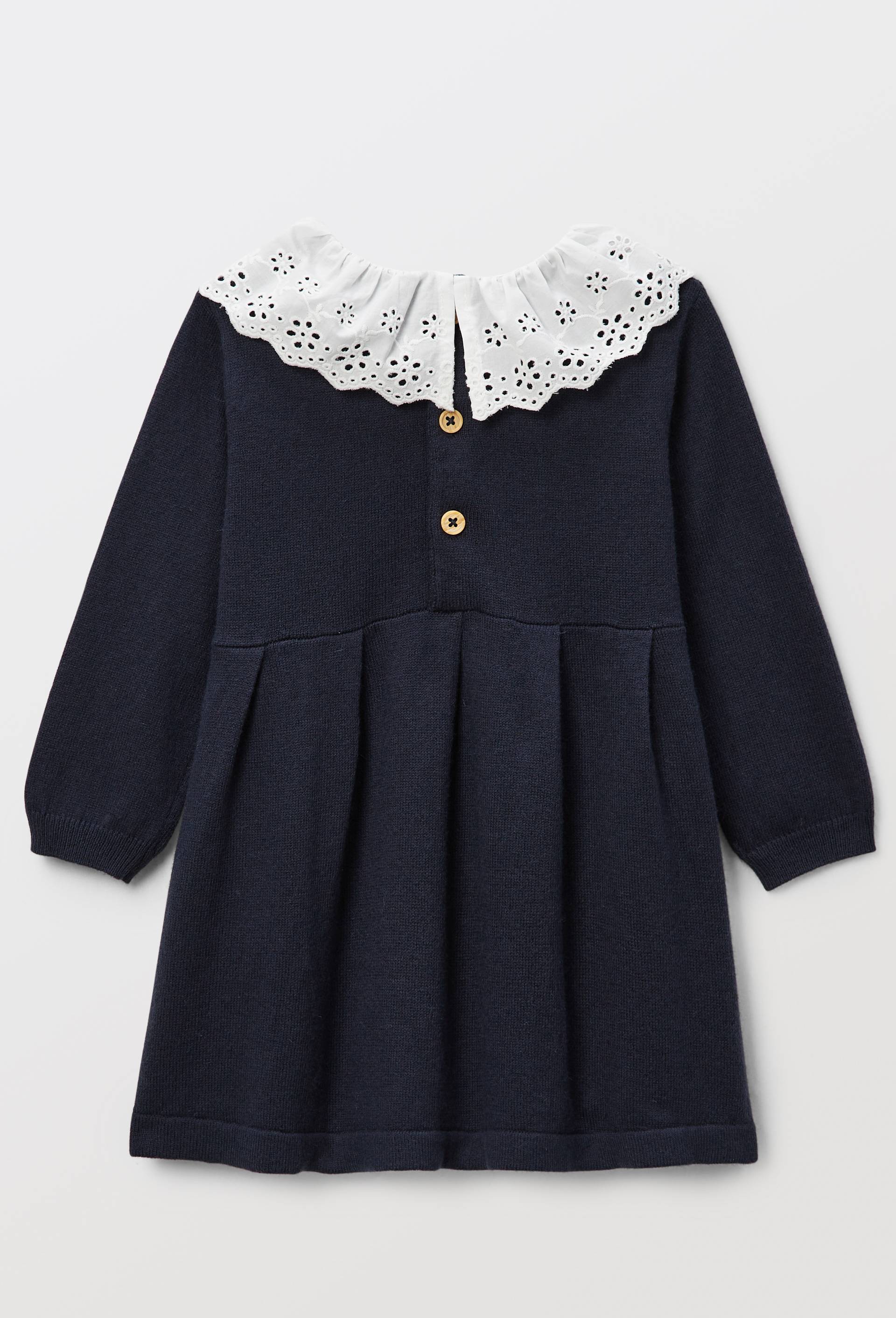 Robe tricot &agrave; col unie contenant de la laine, Bleu fonc&eacute;, large image number 1
