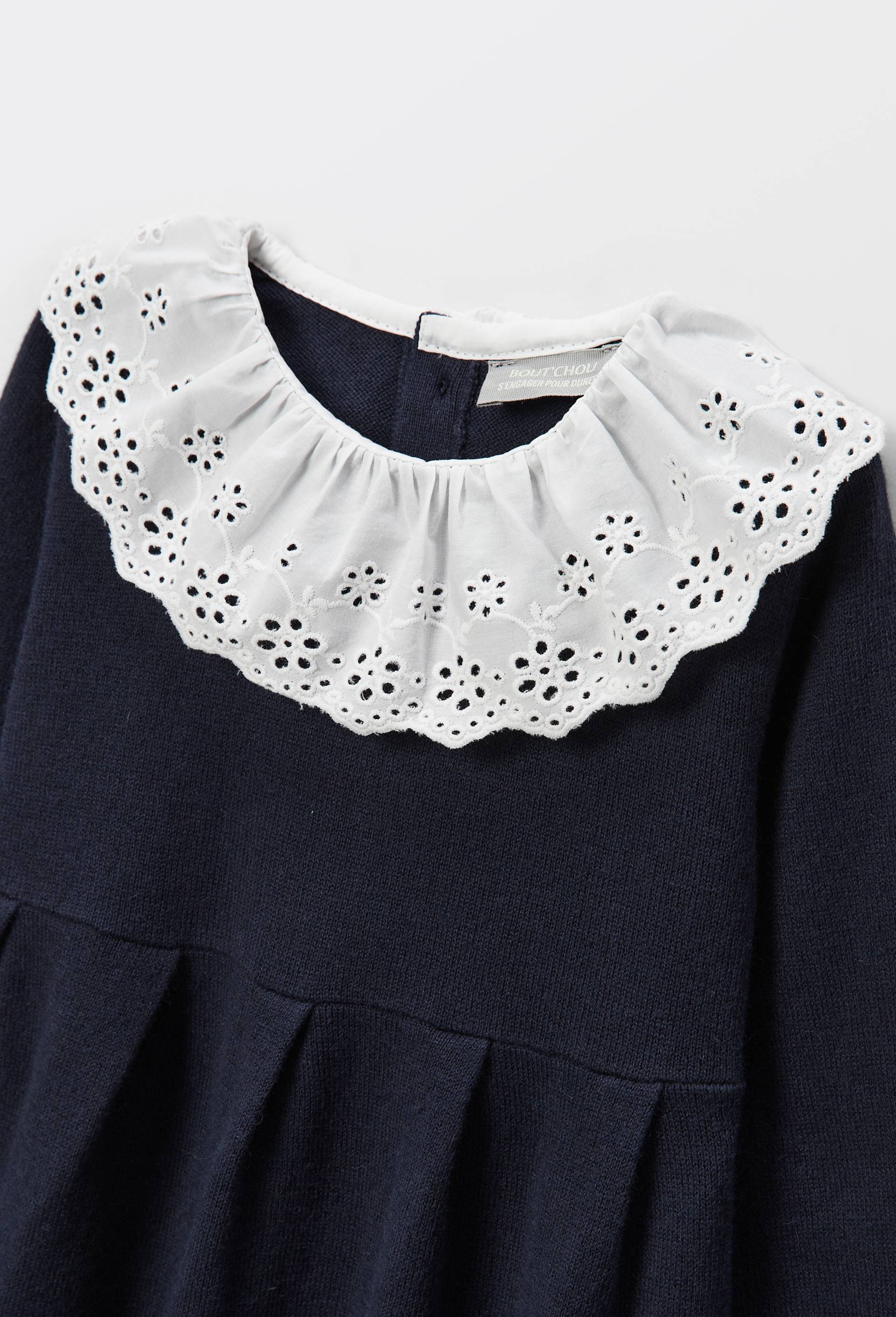 Robe tricot &agrave; col unie contenant de la laine, Bleu fonc&eacute;, large image number 2