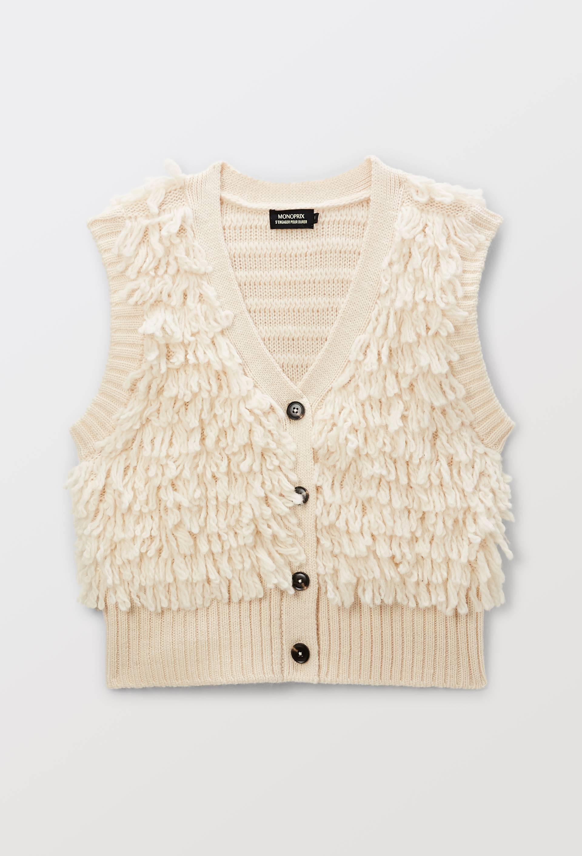 Gilet sans manches &agrave; bouclettes longues, Ecru, large image number 2