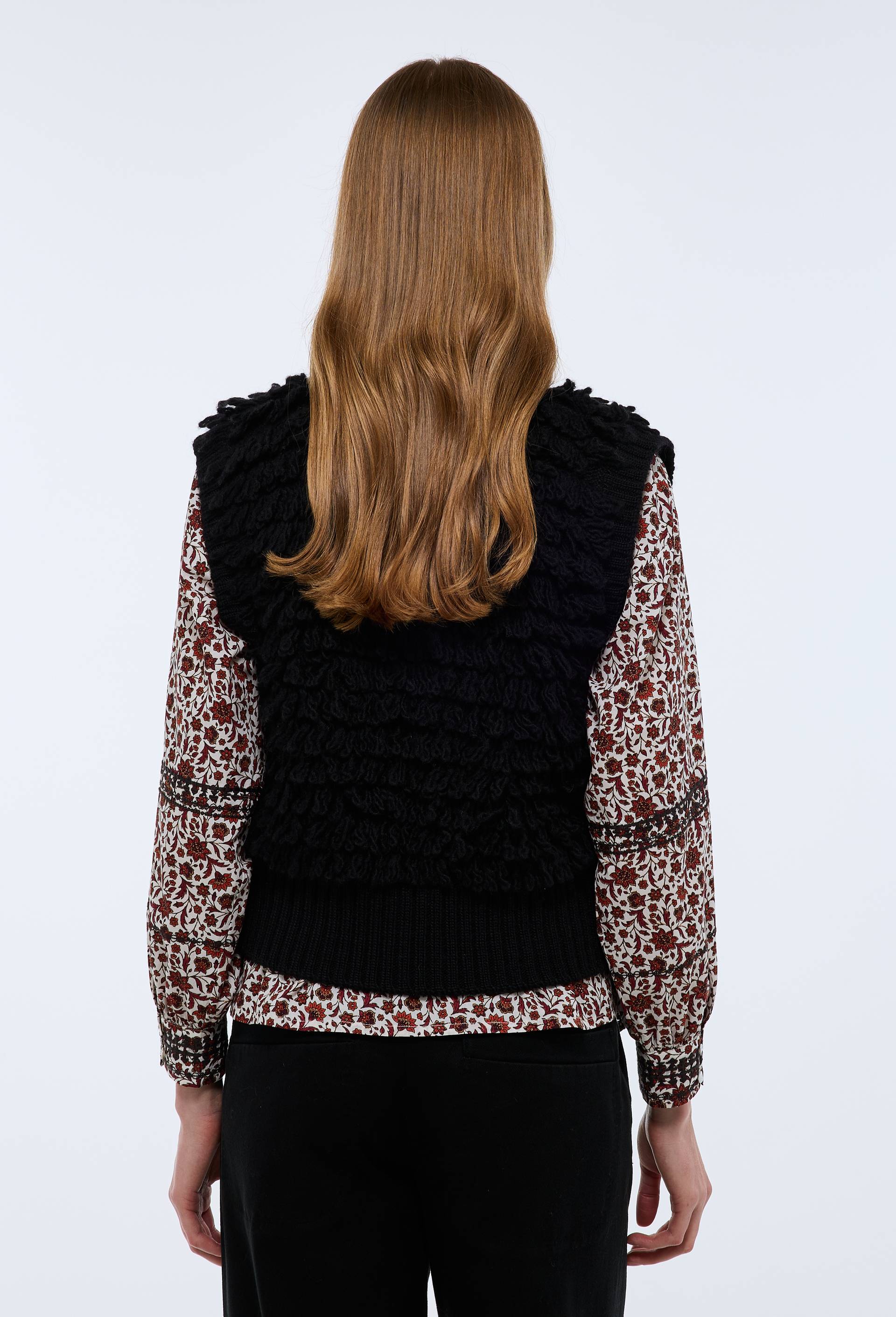 Gilet sans manches &agrave; bouclettes longues, Noir, large image number 2.0
