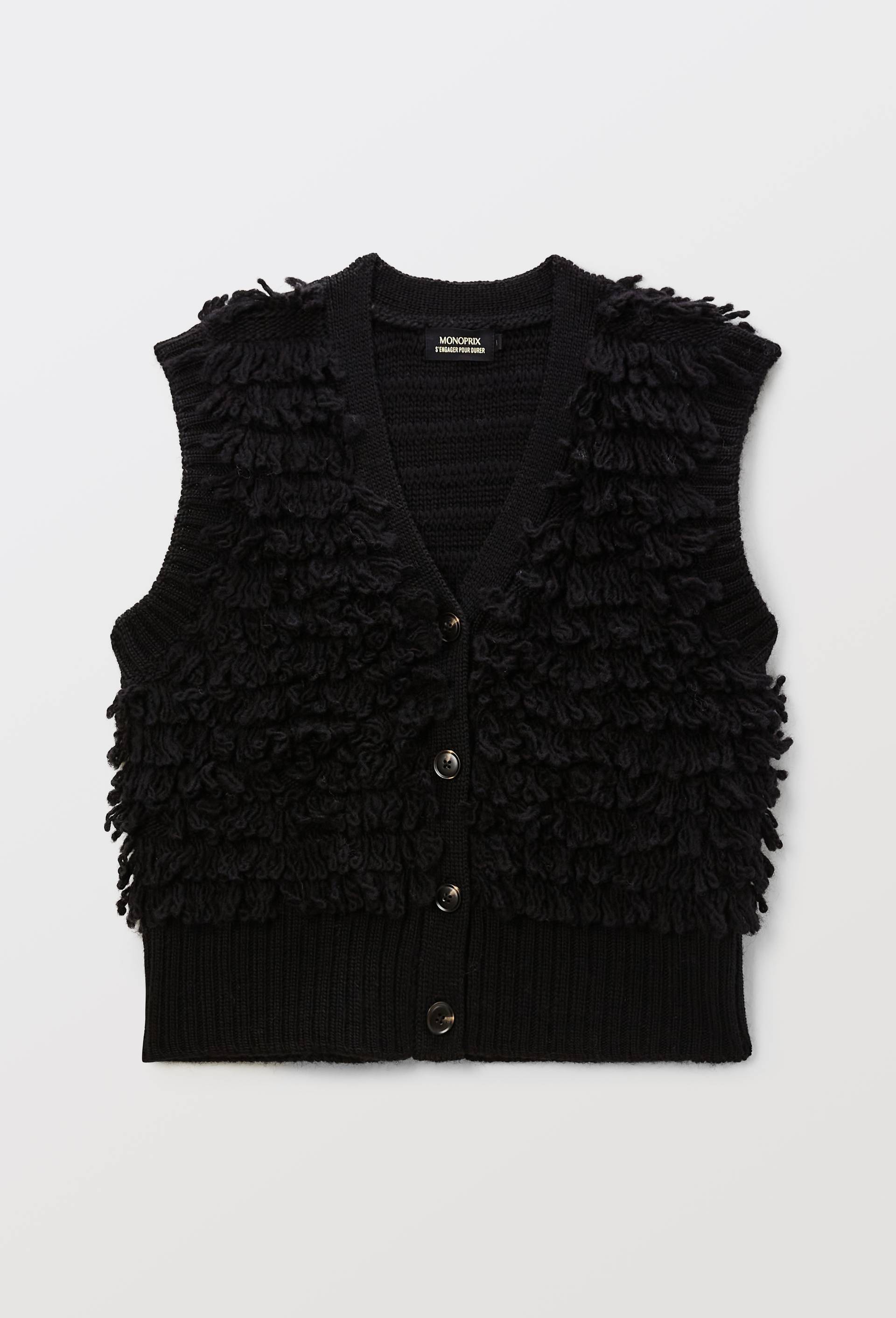 Gilet sans manches &agrave; bouclettes longues, Noir, large image number 3.0