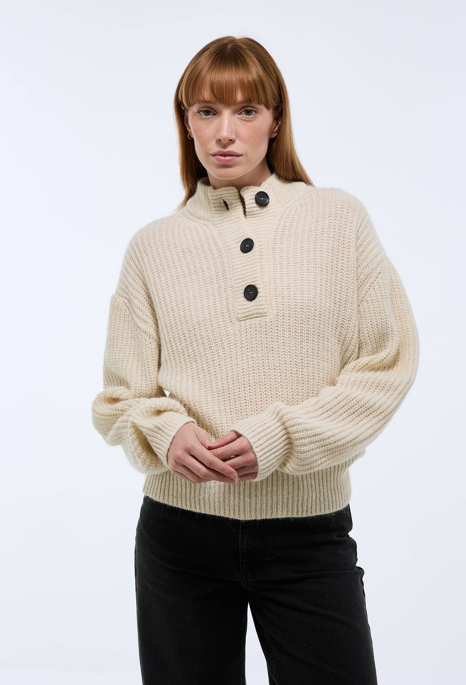 Pull col rond boutonné - MONOPRIX PREMIUM - Modalova