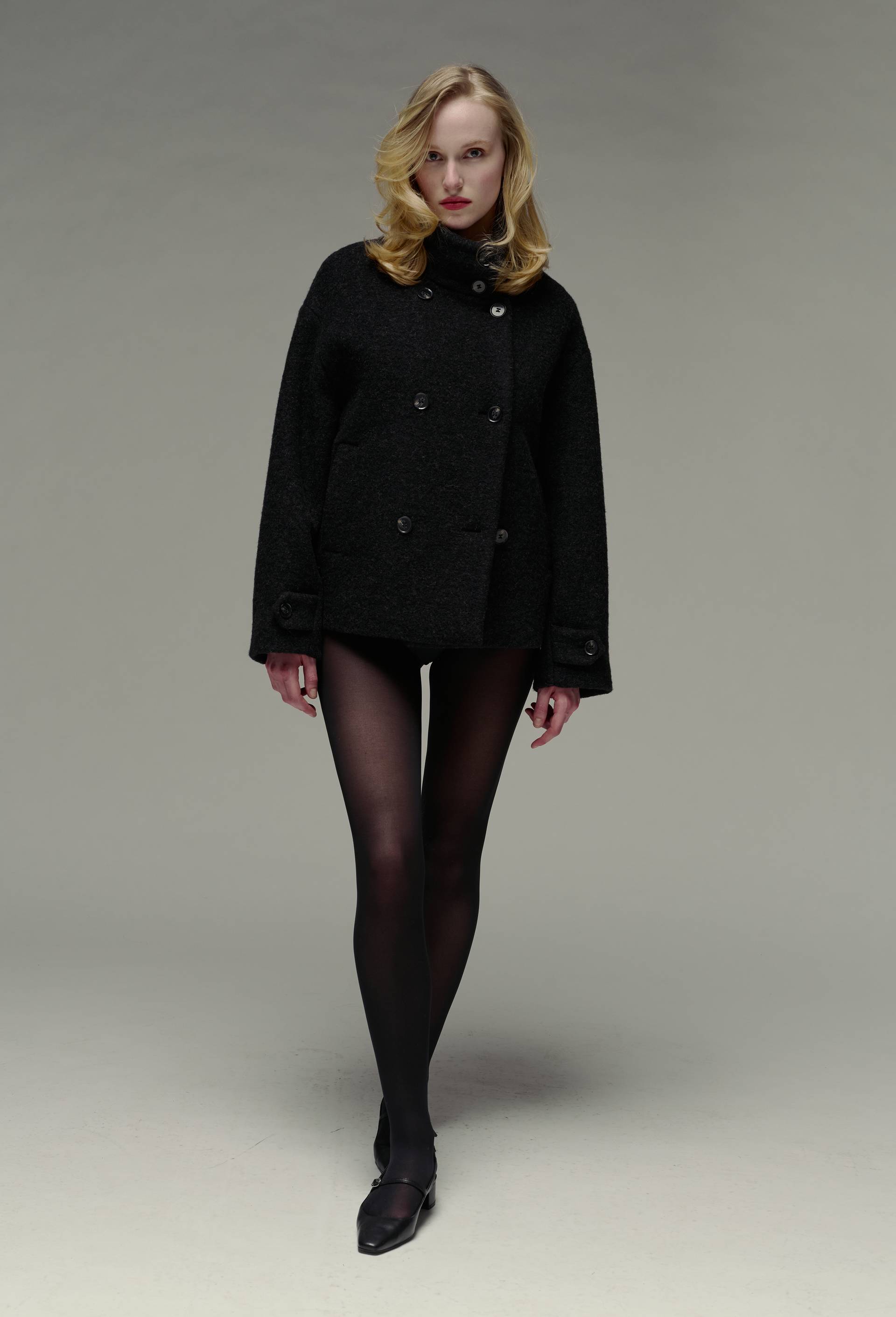 Manteau court croisé contenant de la laine GRIS FONCE pour femme MONOPRIX PREMIUM