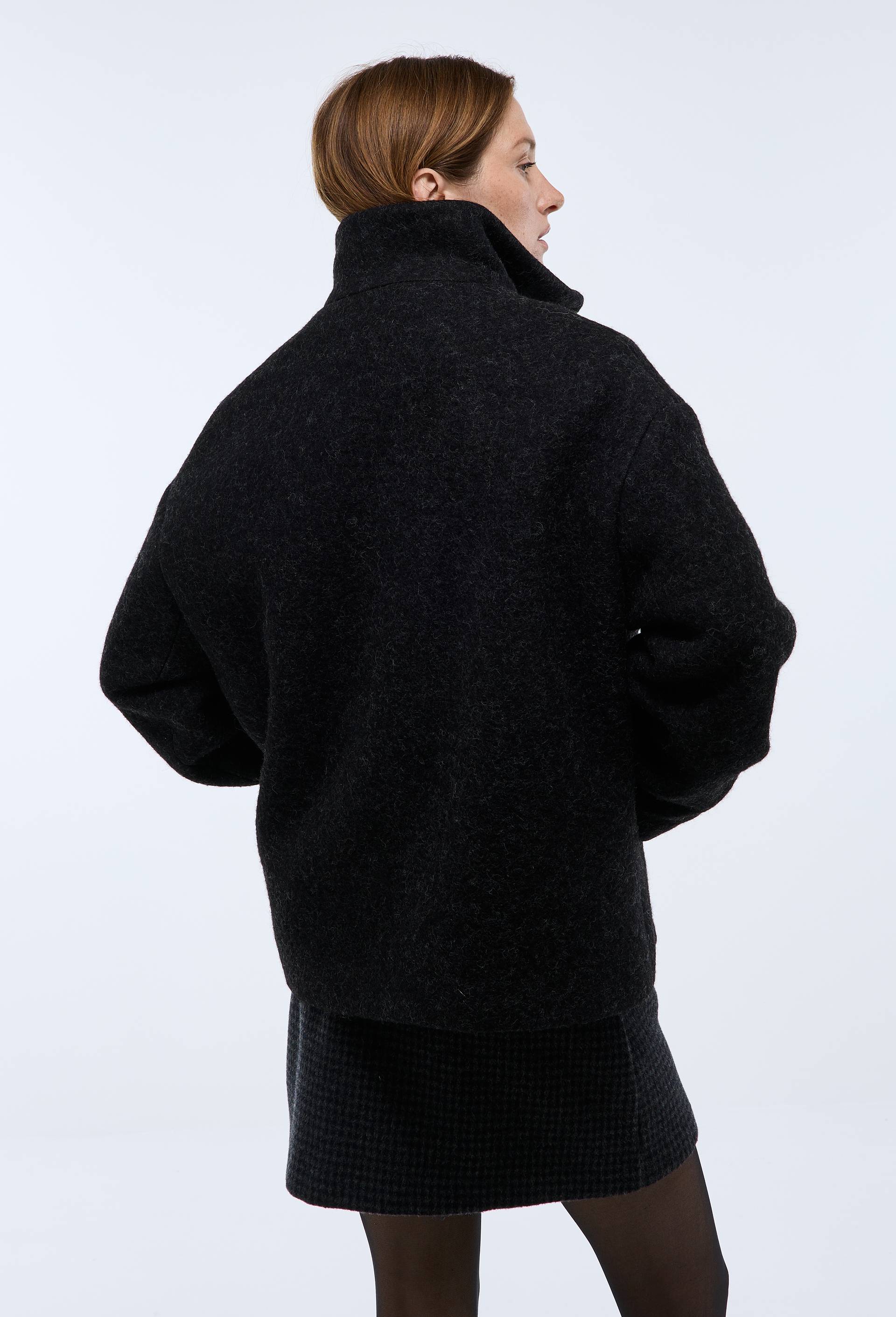 Manteau court crois&eacute; contenant de la laine, Gris fonc&eacute;, large image number 4