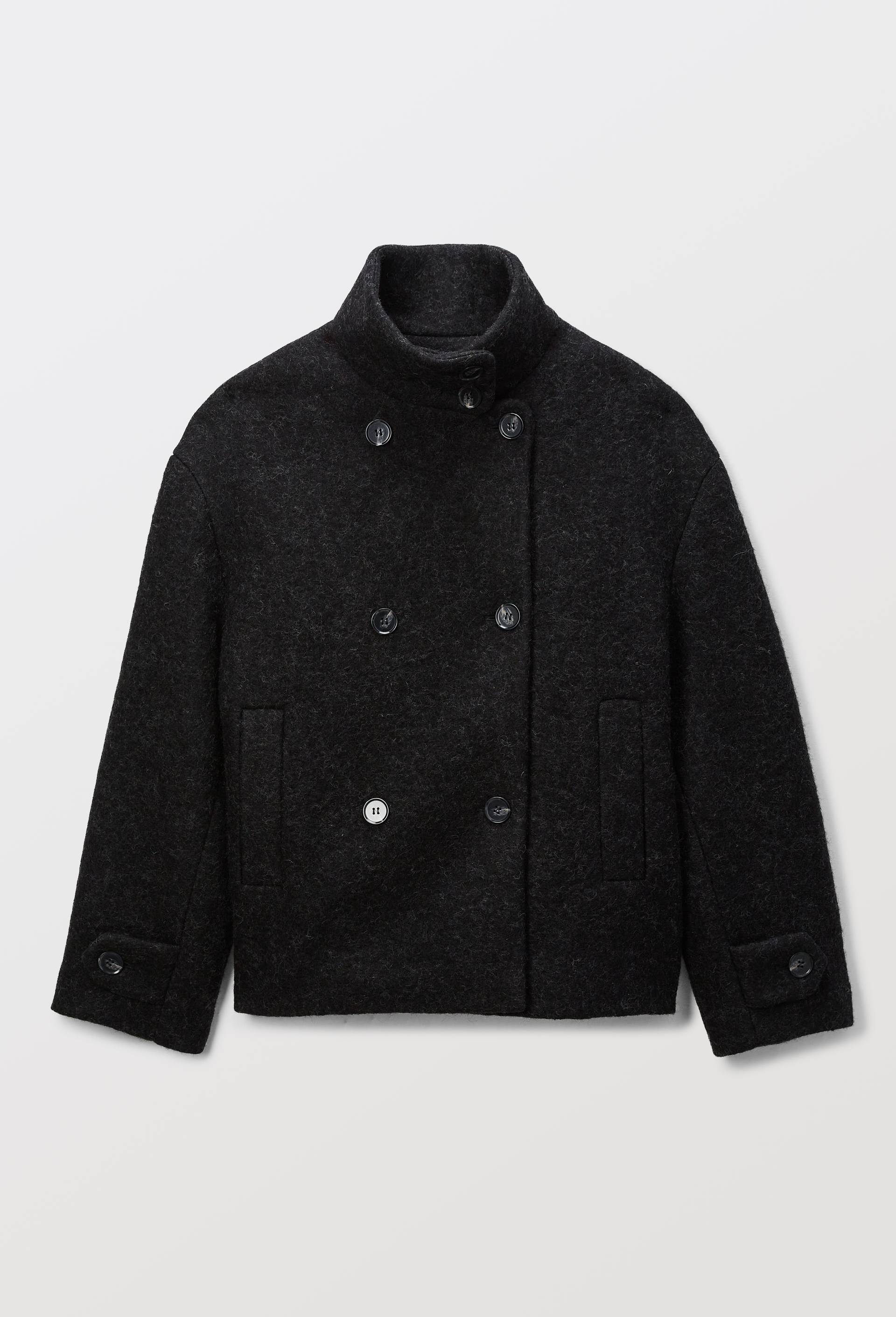 Manteau court crois&eacute; contenant de la laine, Gris fonc&eacute;, large image number 5