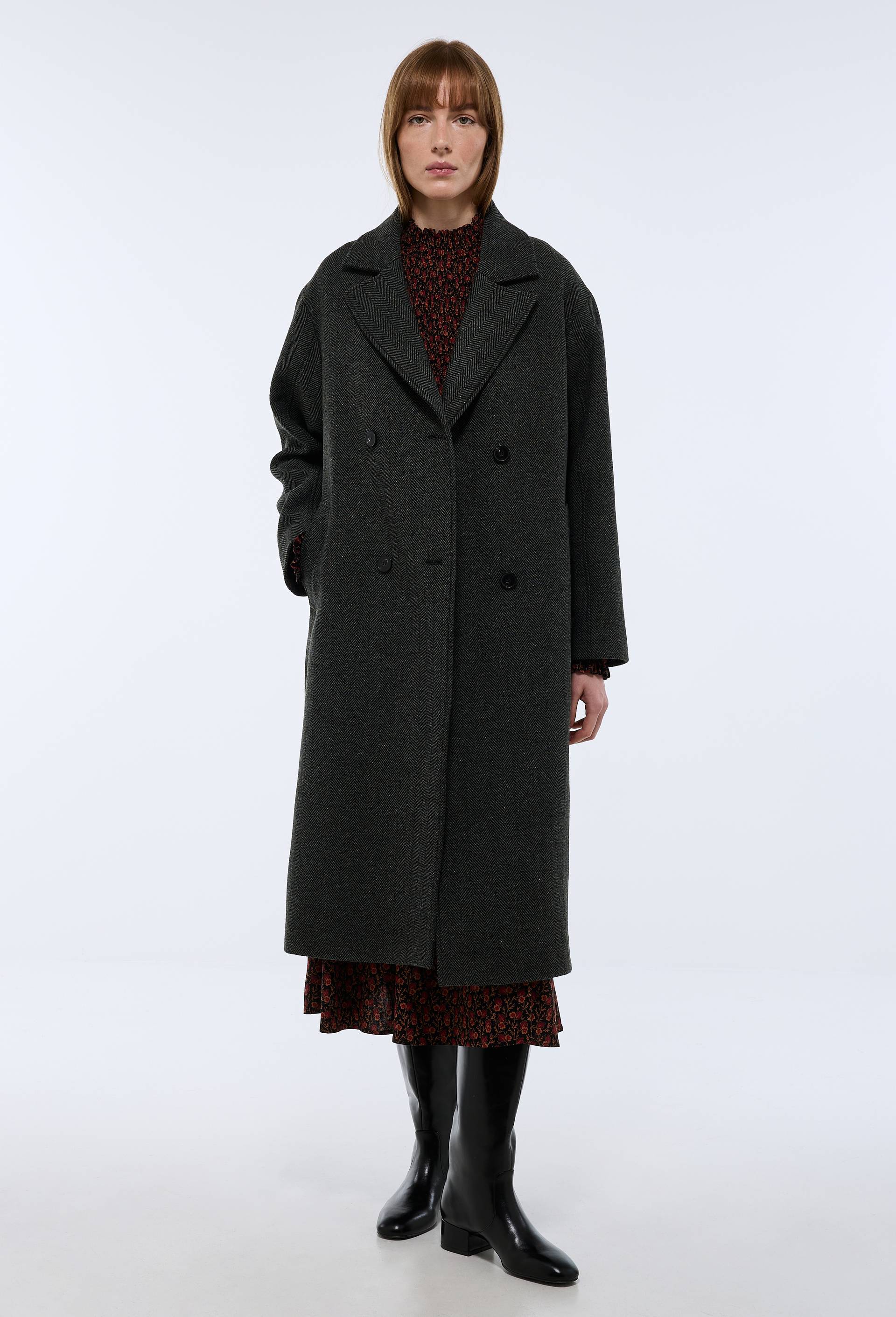 Manteau chevron double boutonnage contenant de la laine, Vert fonc&eacute;, large image number 1