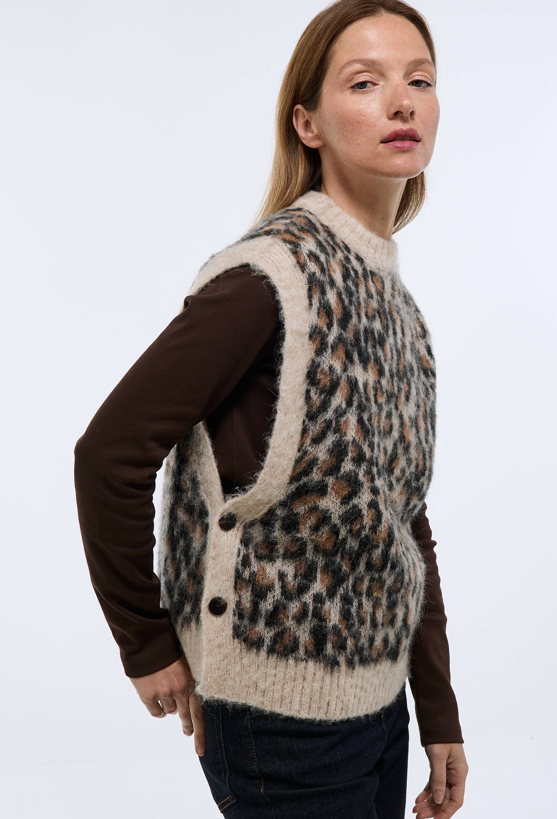 Pull sans manches léopard