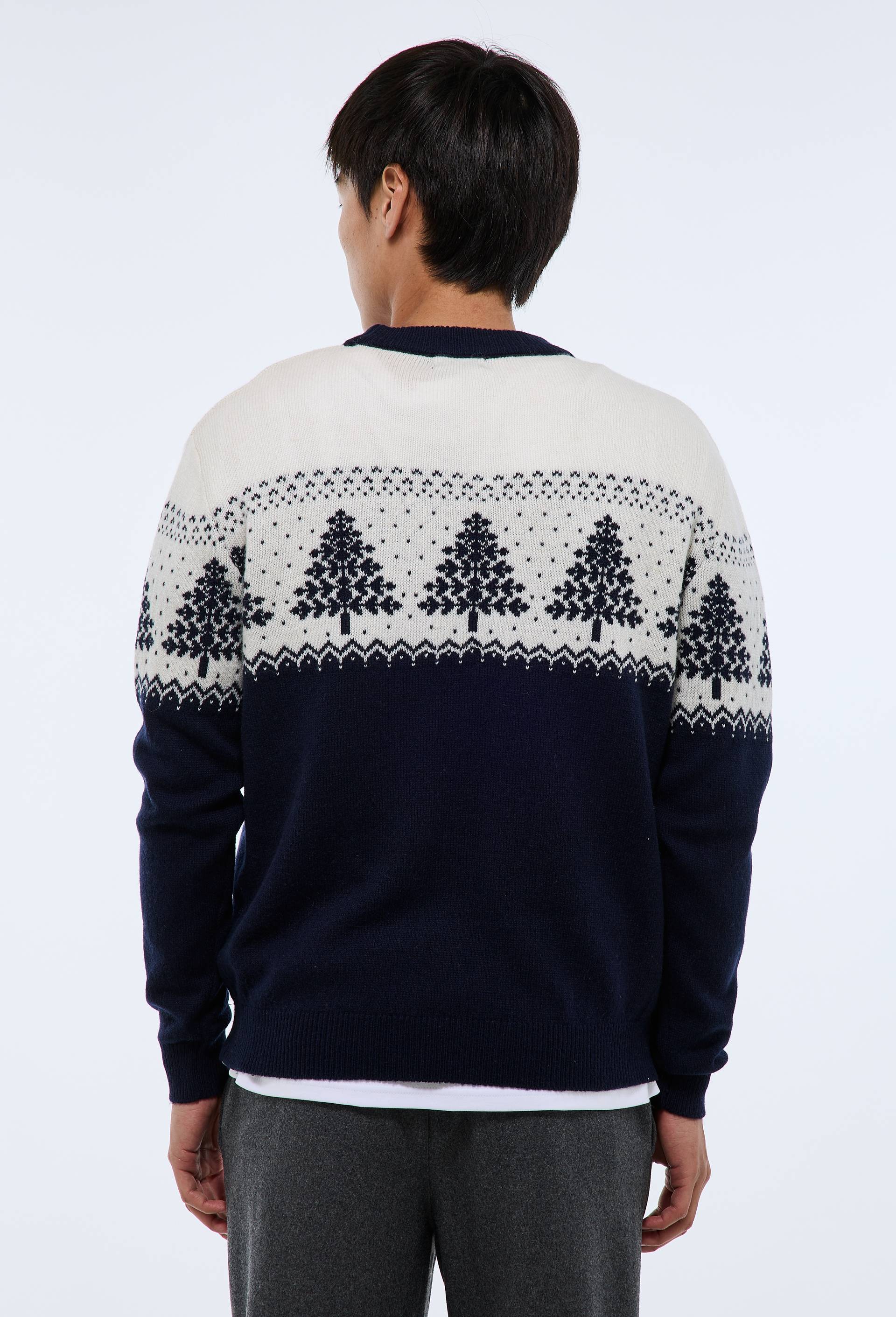 Pull de no&euml;l col rond contenant de la laine, Bleu fonc&eacute;, large image number 1.0
