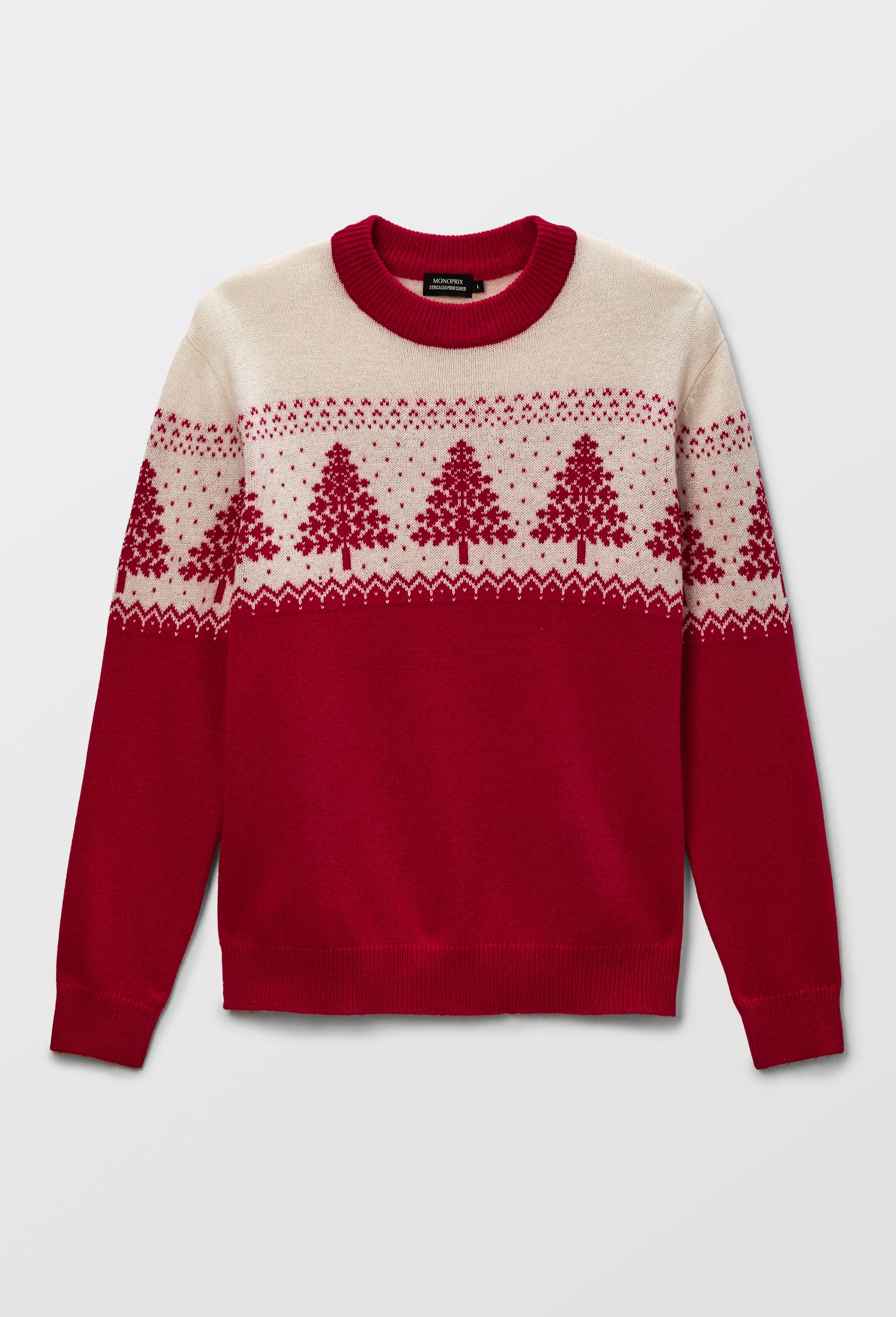 Pull de no&euml;l col rond contenant de la laine, Rouge, large image number 2.0