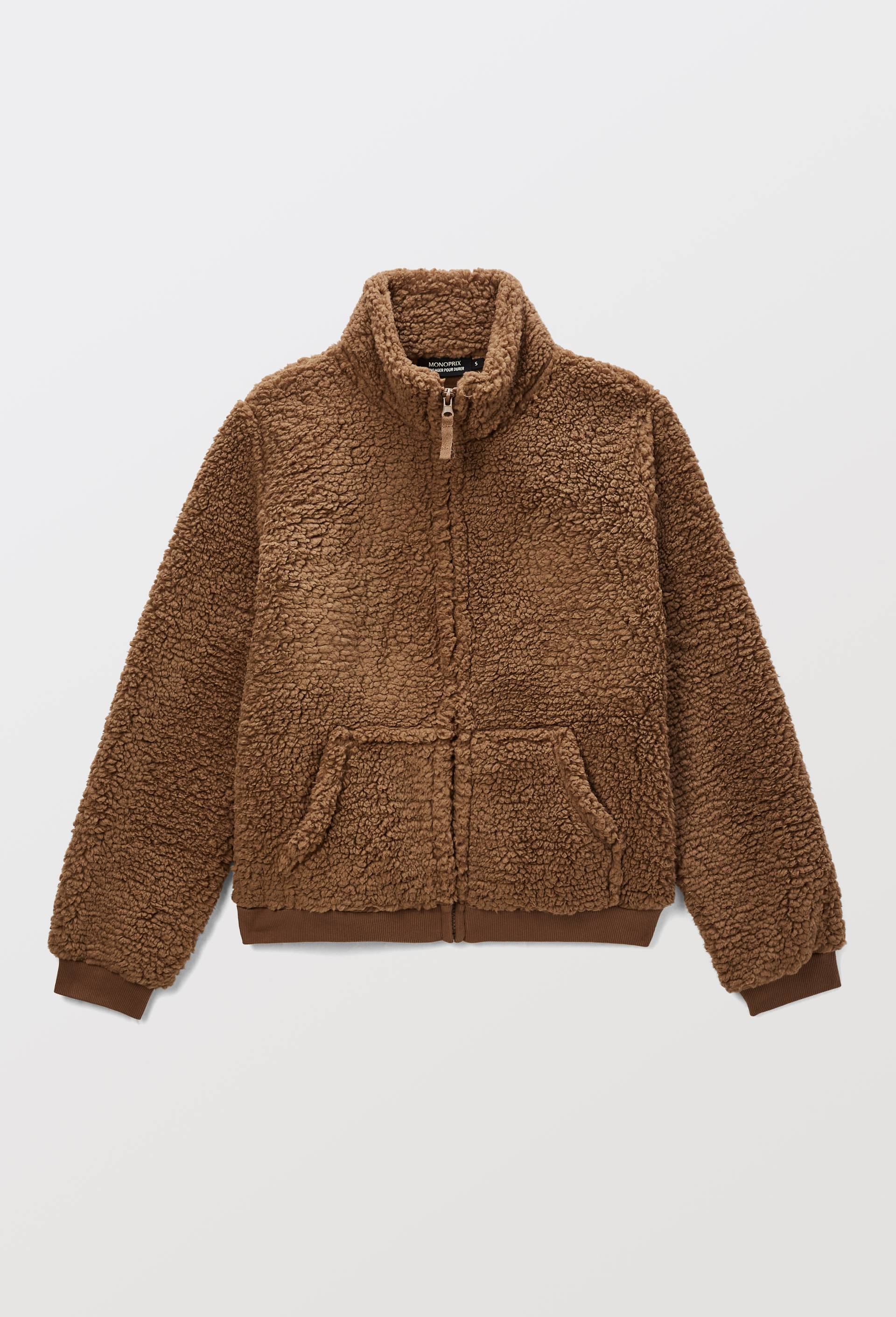 Veste zipp&eacute;e col montant en sherpa, Beige, large image number 2