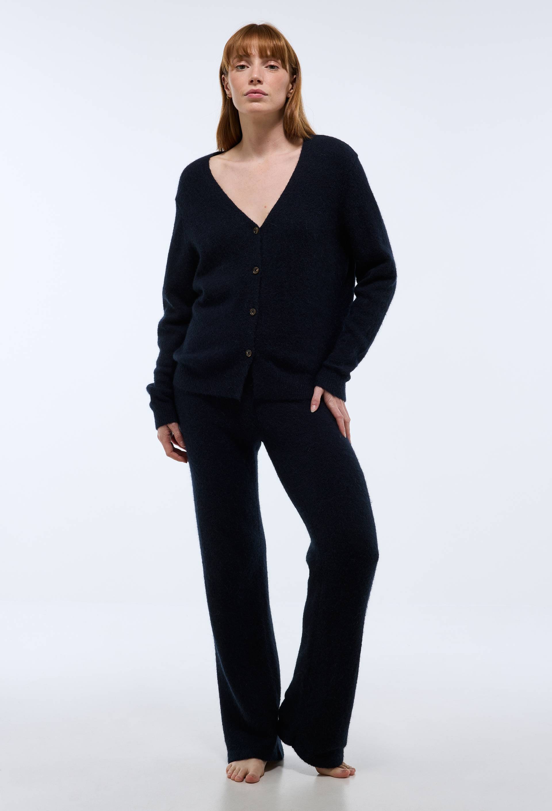 Pantalon uni contenant de l'alpaga, Bleu fonc&eacute;, large image number 0