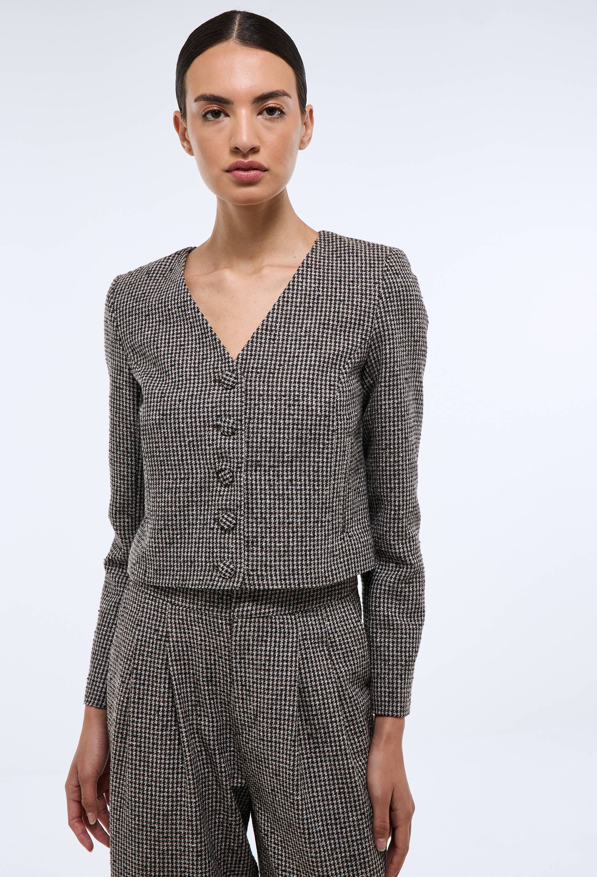 Veste courte &agrave; carreaux en laine m&eacute;lang&eacute;e, Beige, large image number 1