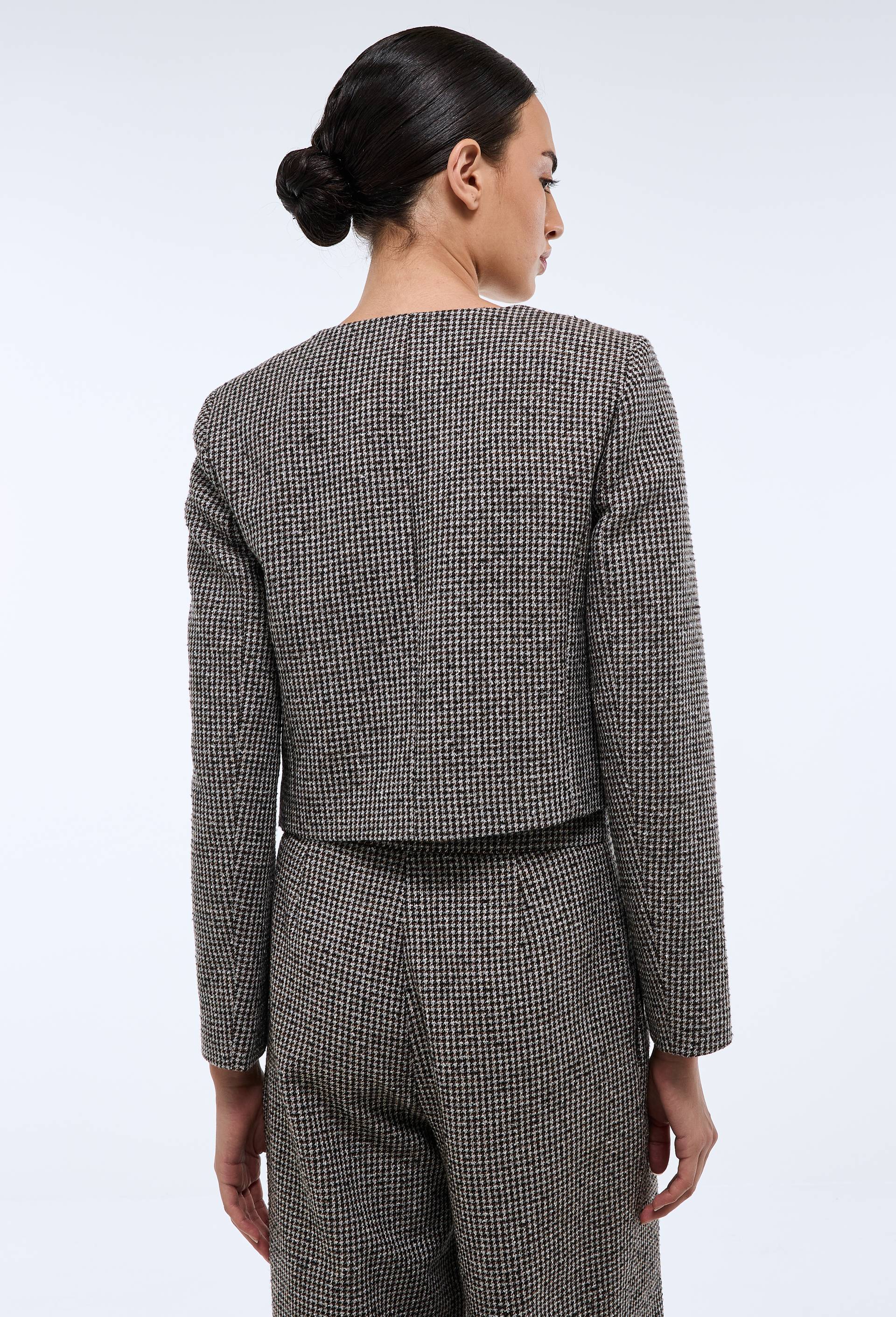 Veste courte &agrave; carreaux en laine m&eacute;lang&eacute;e, Beige, large image number 3.0