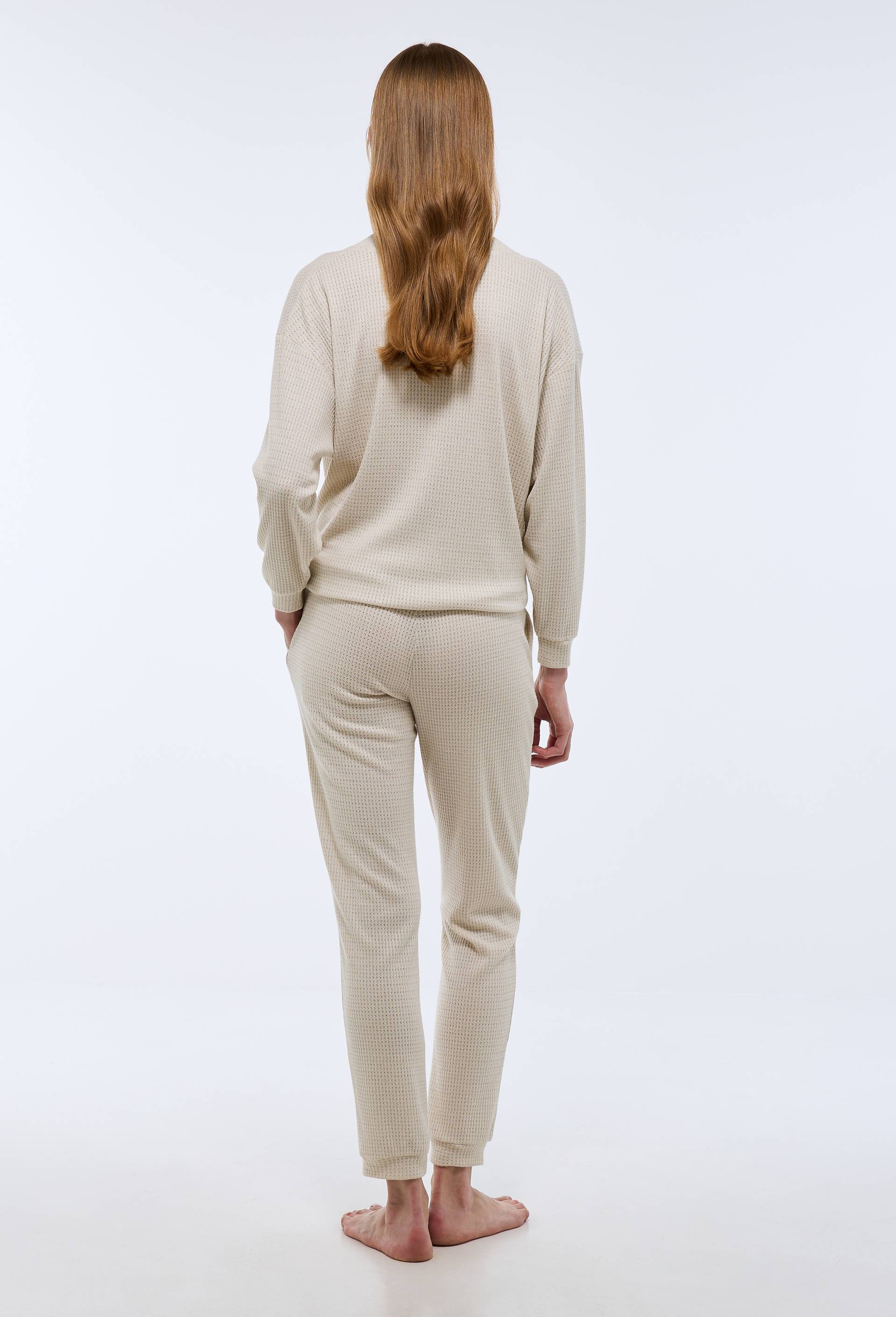 Pantalon uni en viscose m&eacute;lang&eacute;e, Ecru, large image number 1