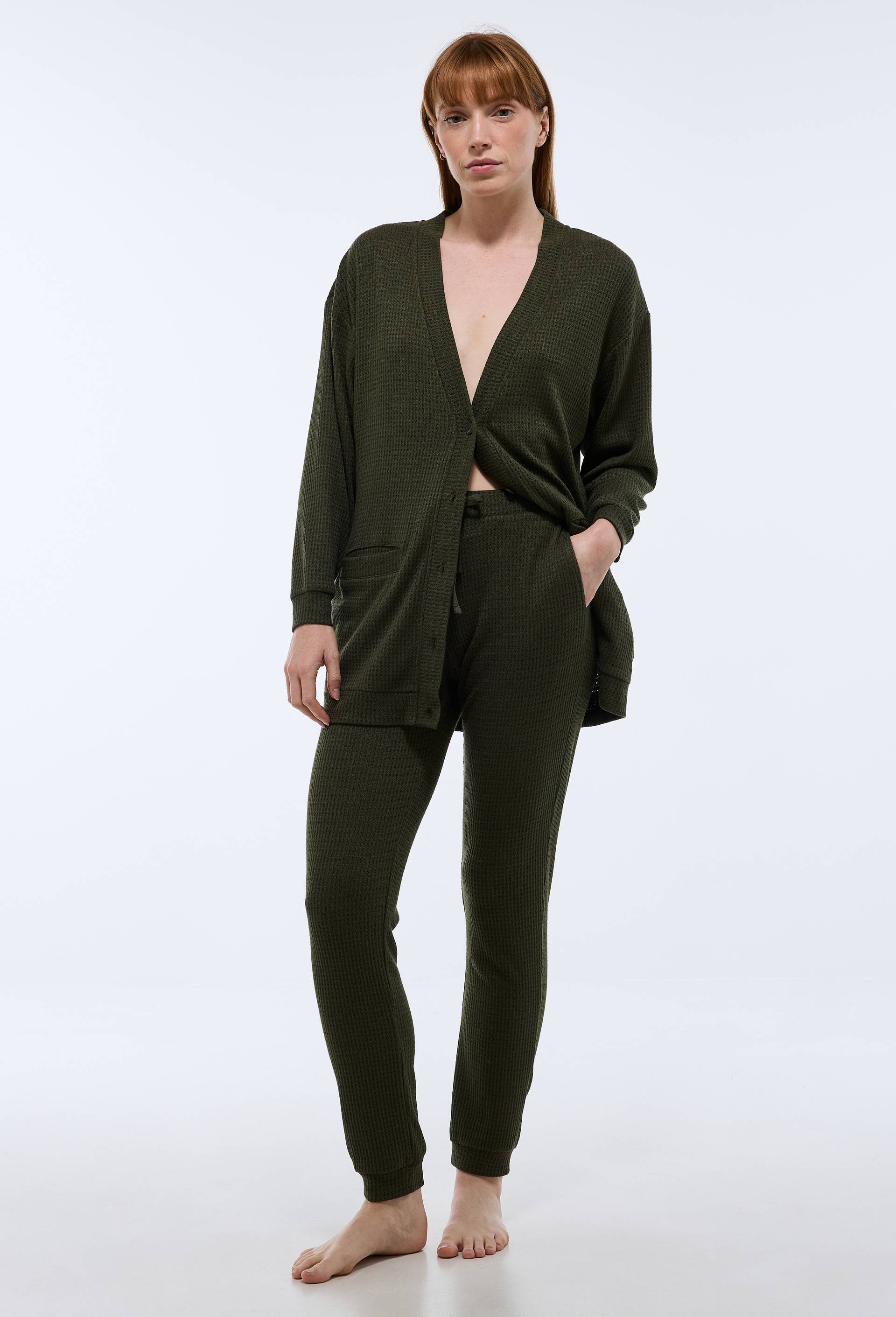 Pantalon uni en viscose m&eacute;lang&eacute;e, Vert fonc&eacute;, swatch image