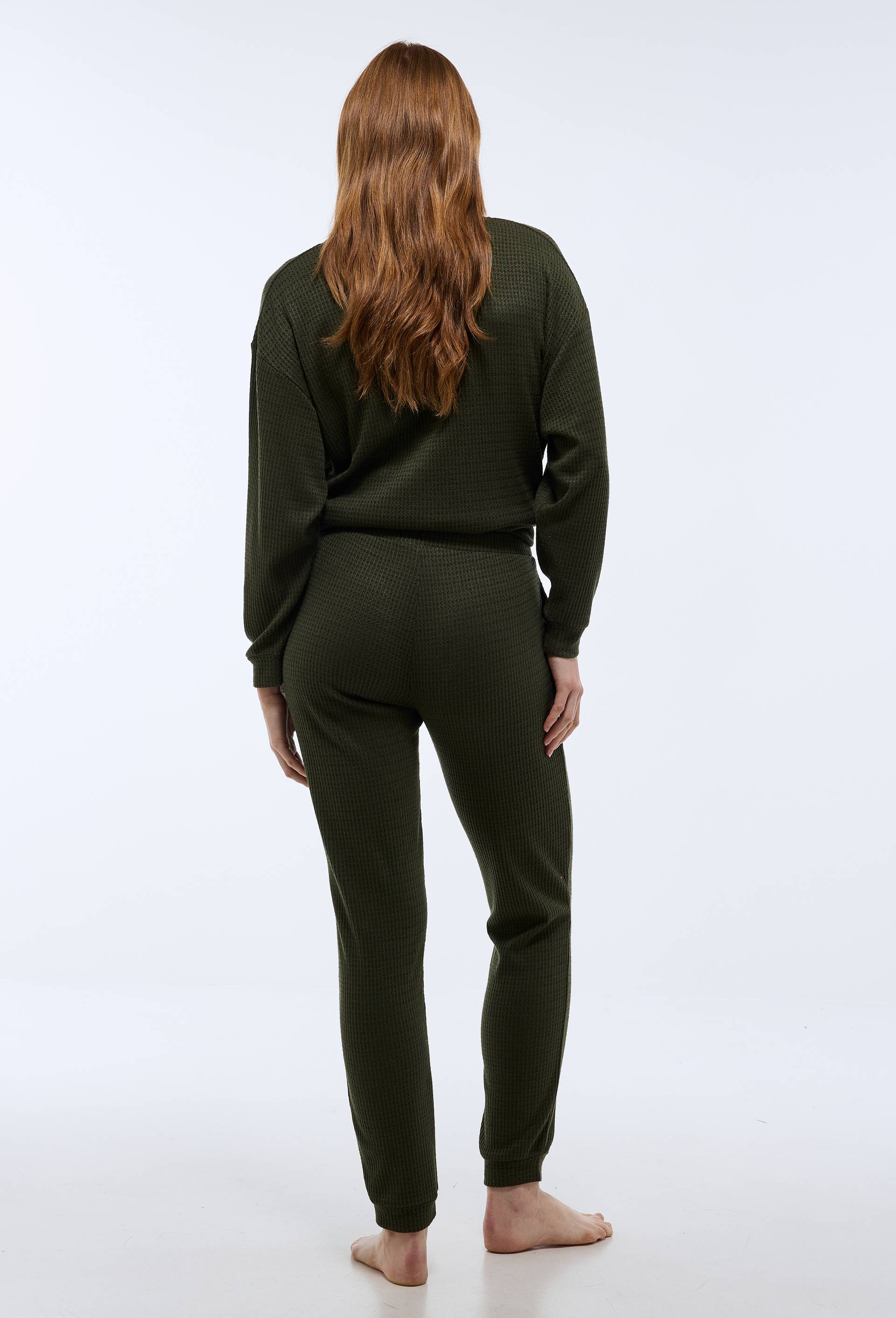Pantalon uni en viscose m&eacute;lang&eacute;e, Vert fonc&eacute;, large image number 1